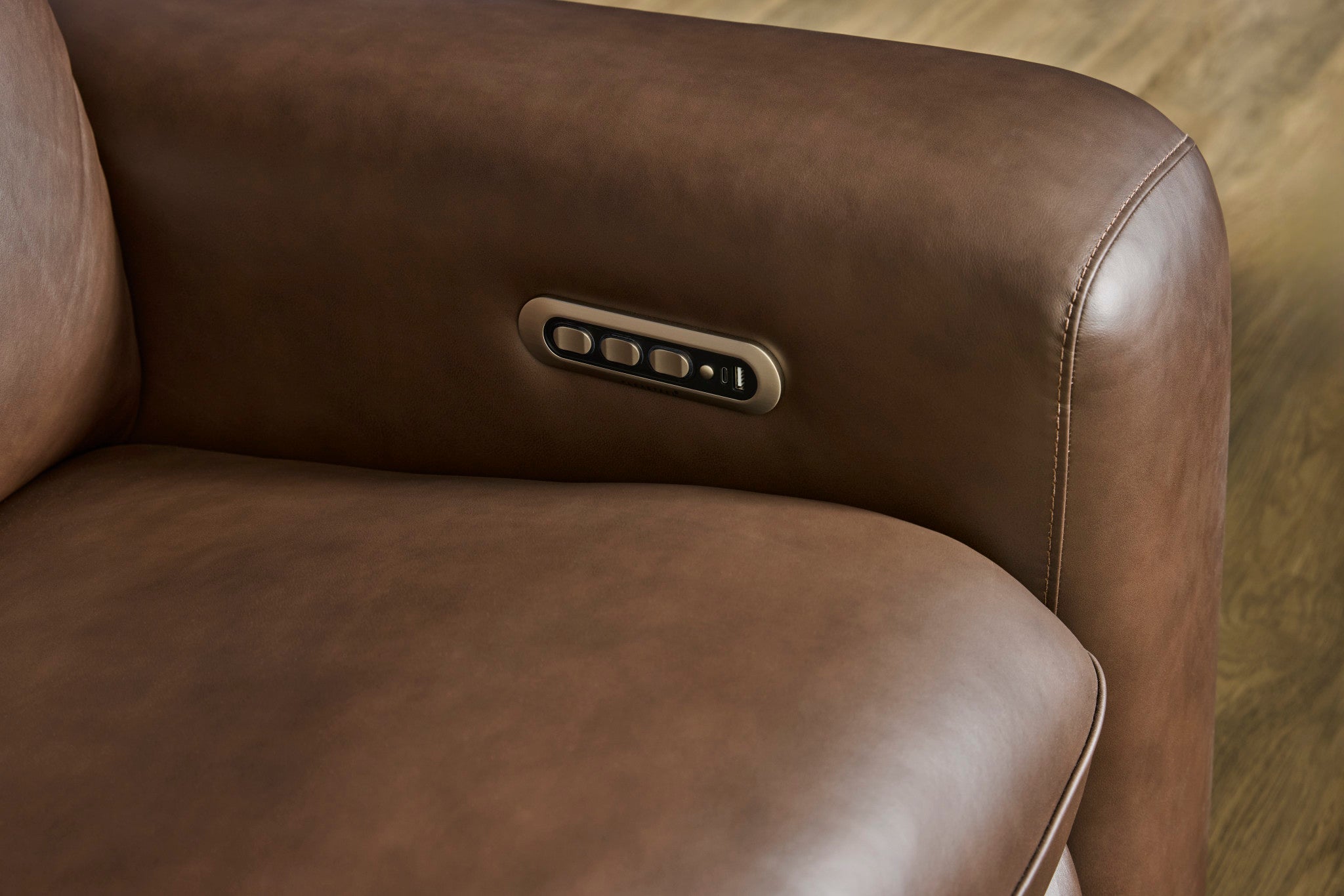 Sense Espresso Leather Power Reclining Loveseat with Console, Power Headrest, Lumbar & Pulse