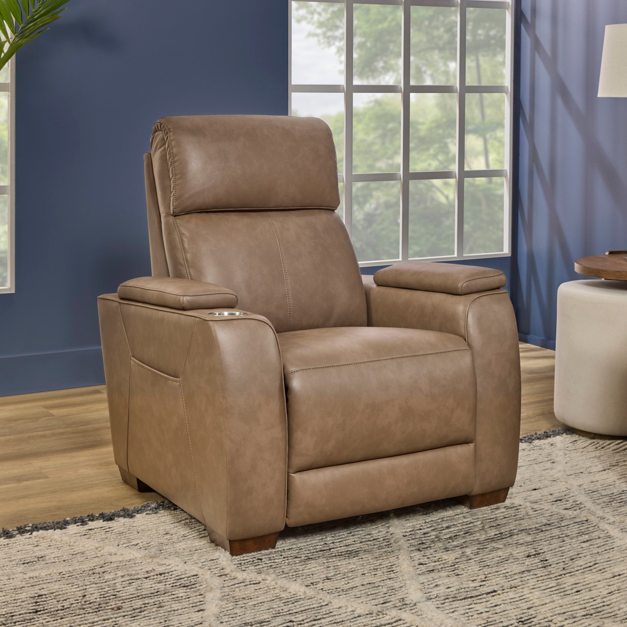 Vibe Taupe Fabric Power Recliner with Power Headrest, Lumbar, Heat, Massage & Pulse