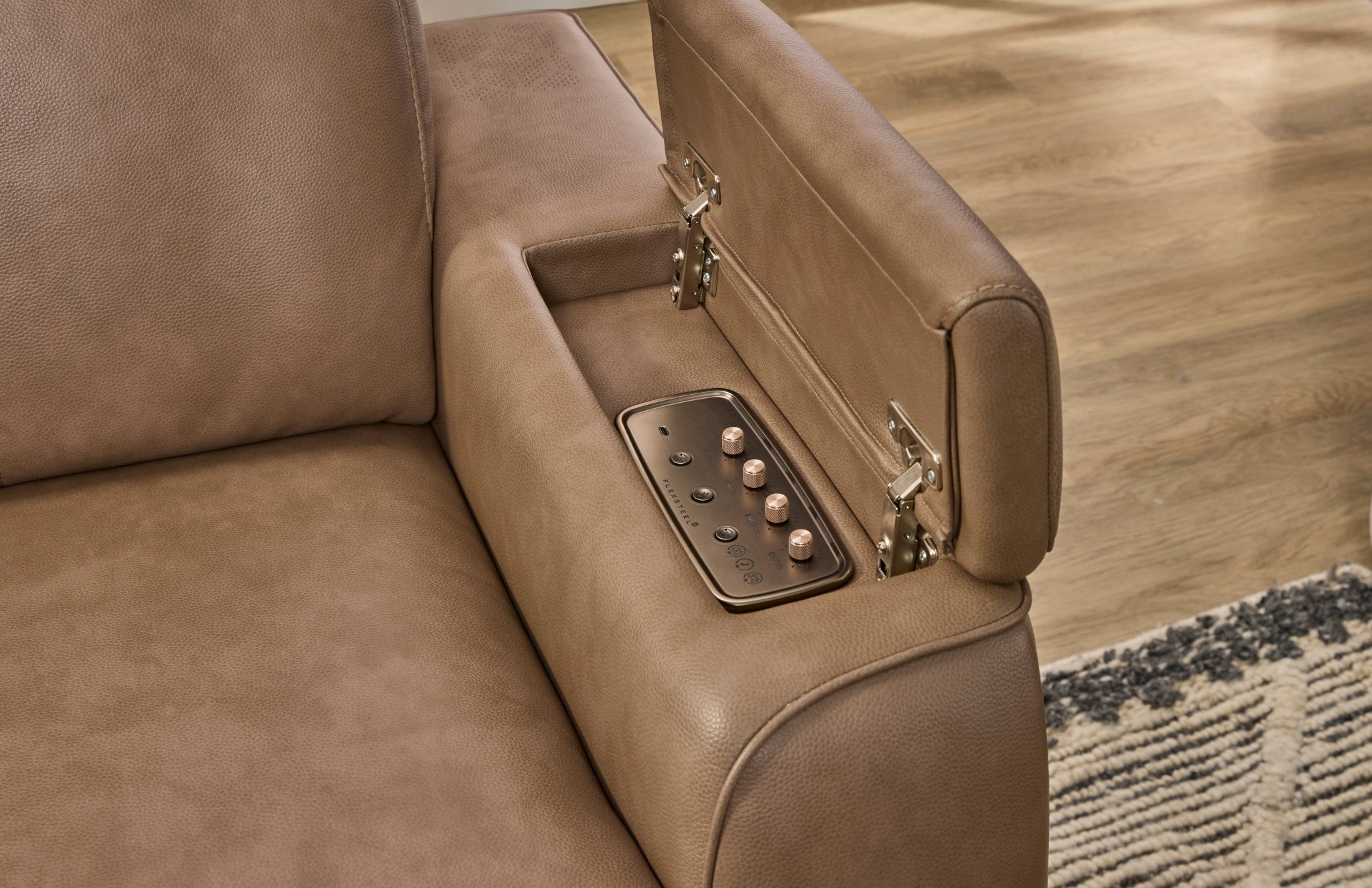 Vibe Taupe Fabric Power Recliner with Power Headrest, Lumbar, Heat, Massage & Pulse