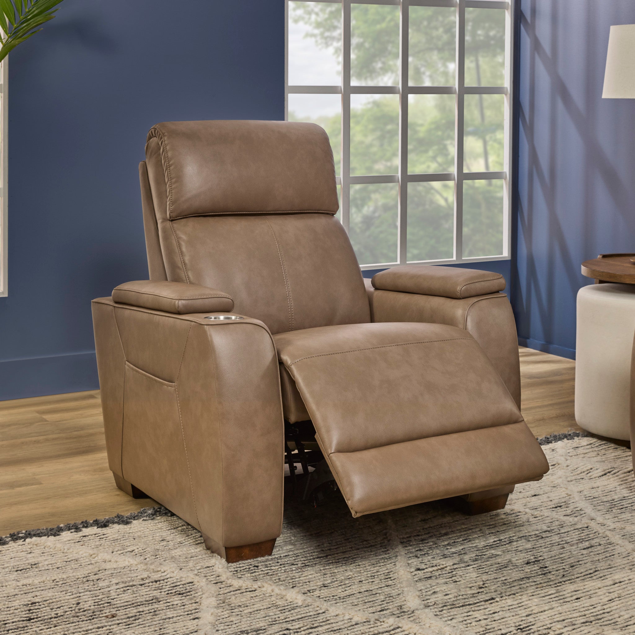 Vibe Taupe Fabric Power Recliner with Power Headrest, Lumbar, Heat, Massage & Pulse