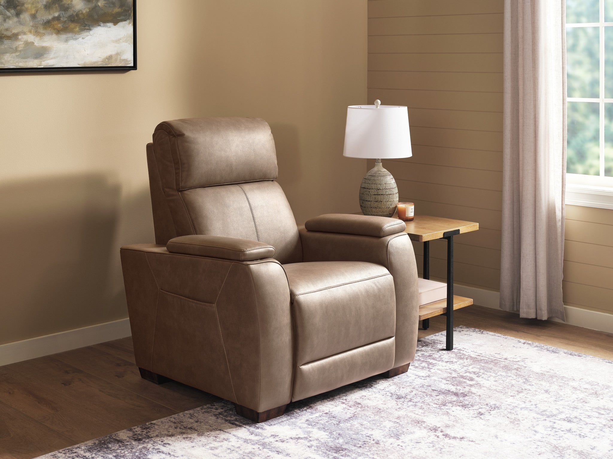 Vibe Taupe Fabric Power Recliner with Power Headrest, Lumbar, Heat, Massage & Pulse