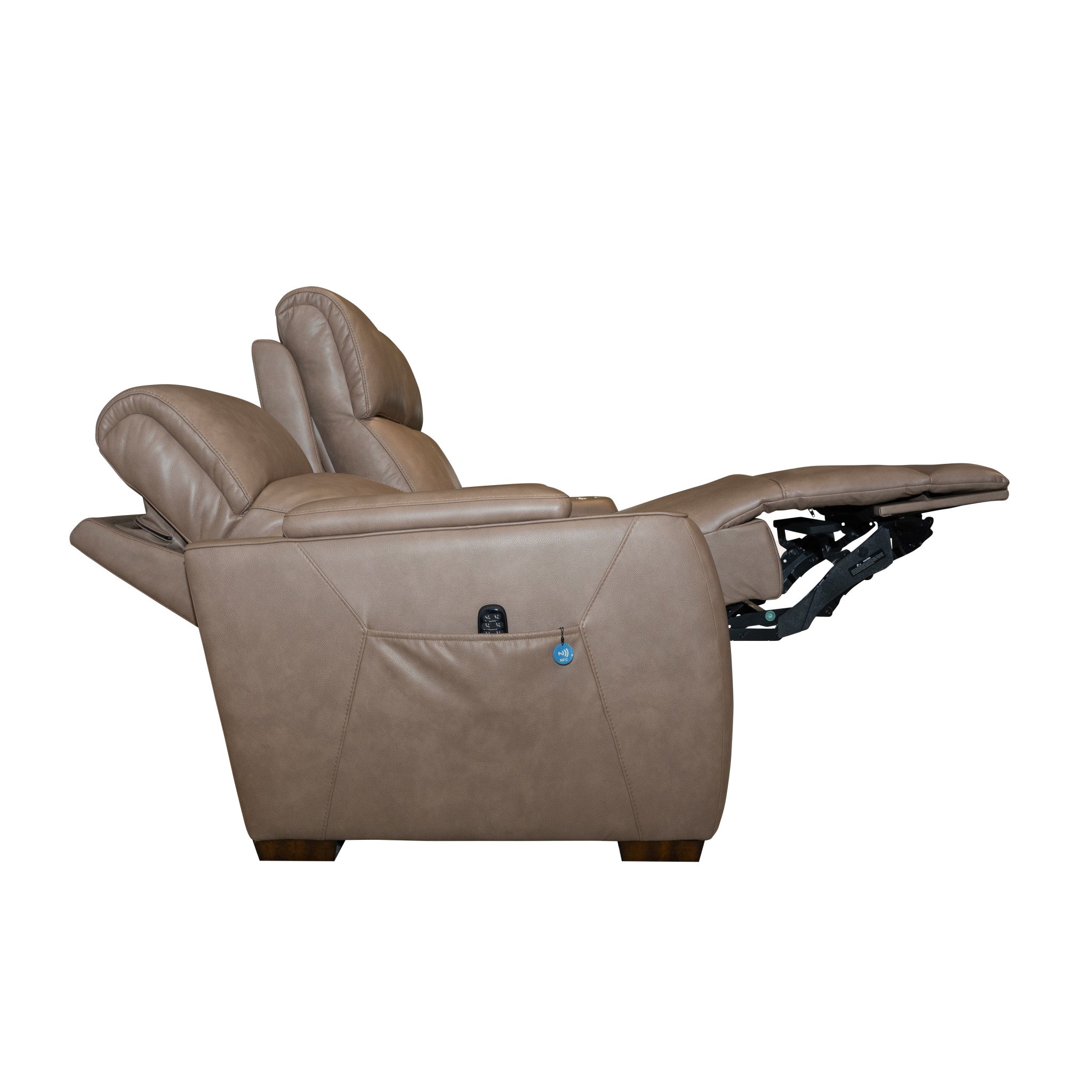 Vibe Taupe Fabric Power Reclining Sofa with Console, Power Headrest, Lumbar, Heat, Massage & Pulse