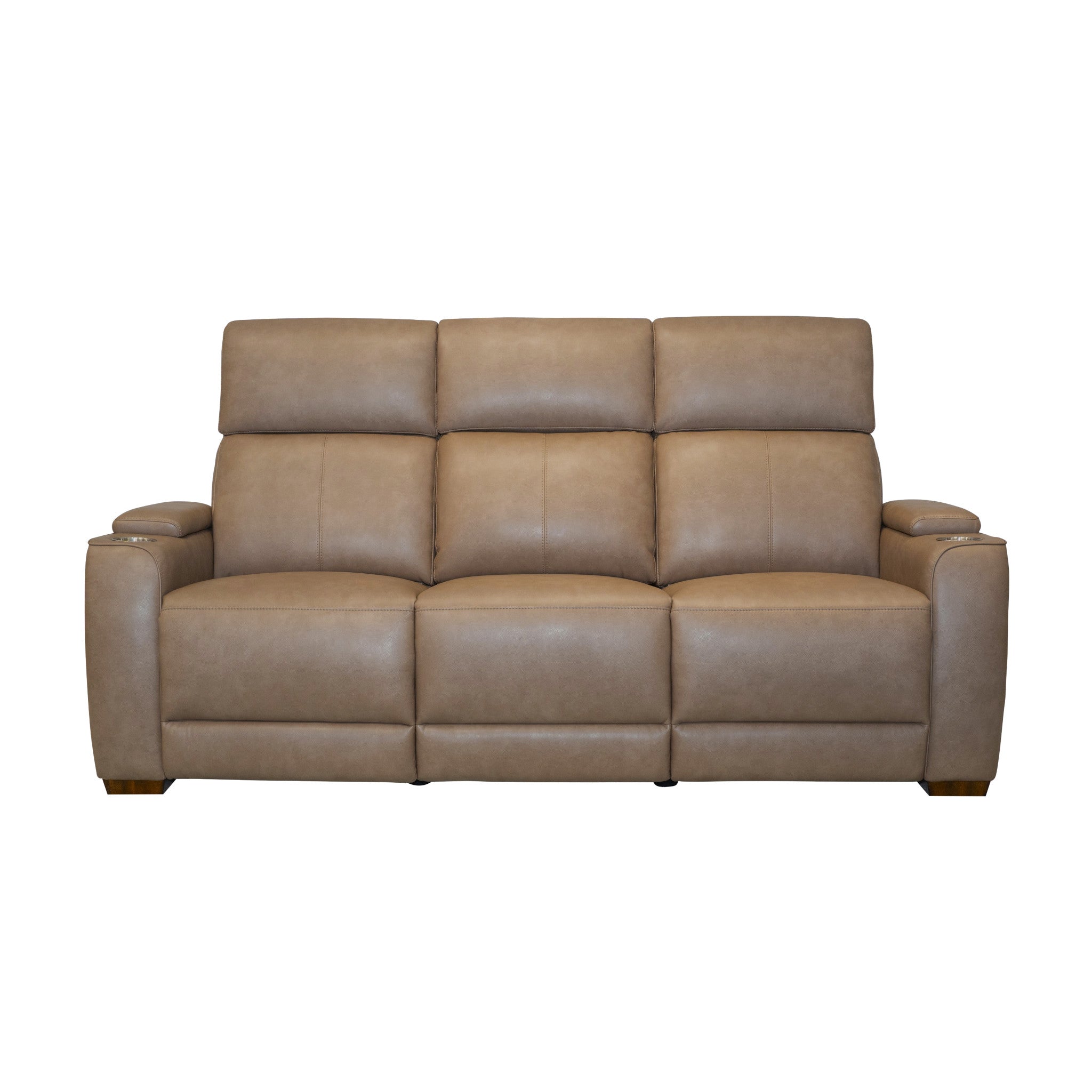 Vibe Taupe Fabric Power Reclining Sofa with Console, Power Headrest, Lumbar, Heat, Massage & Pulse