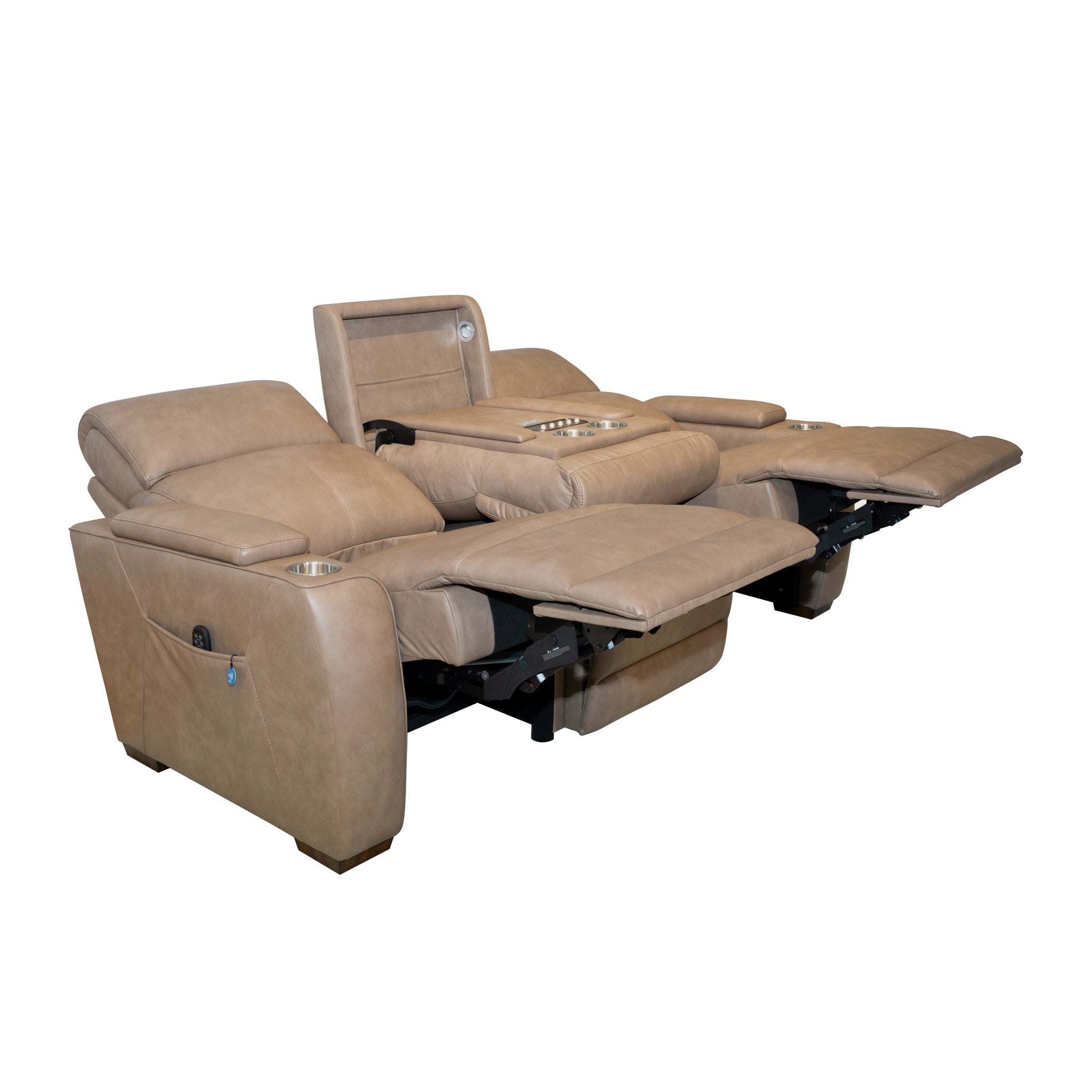 Vibe Taupe Fabric Power Reclining Sofa with Console, Power Headrest, Lumbar, Heat, Massage & Pulse