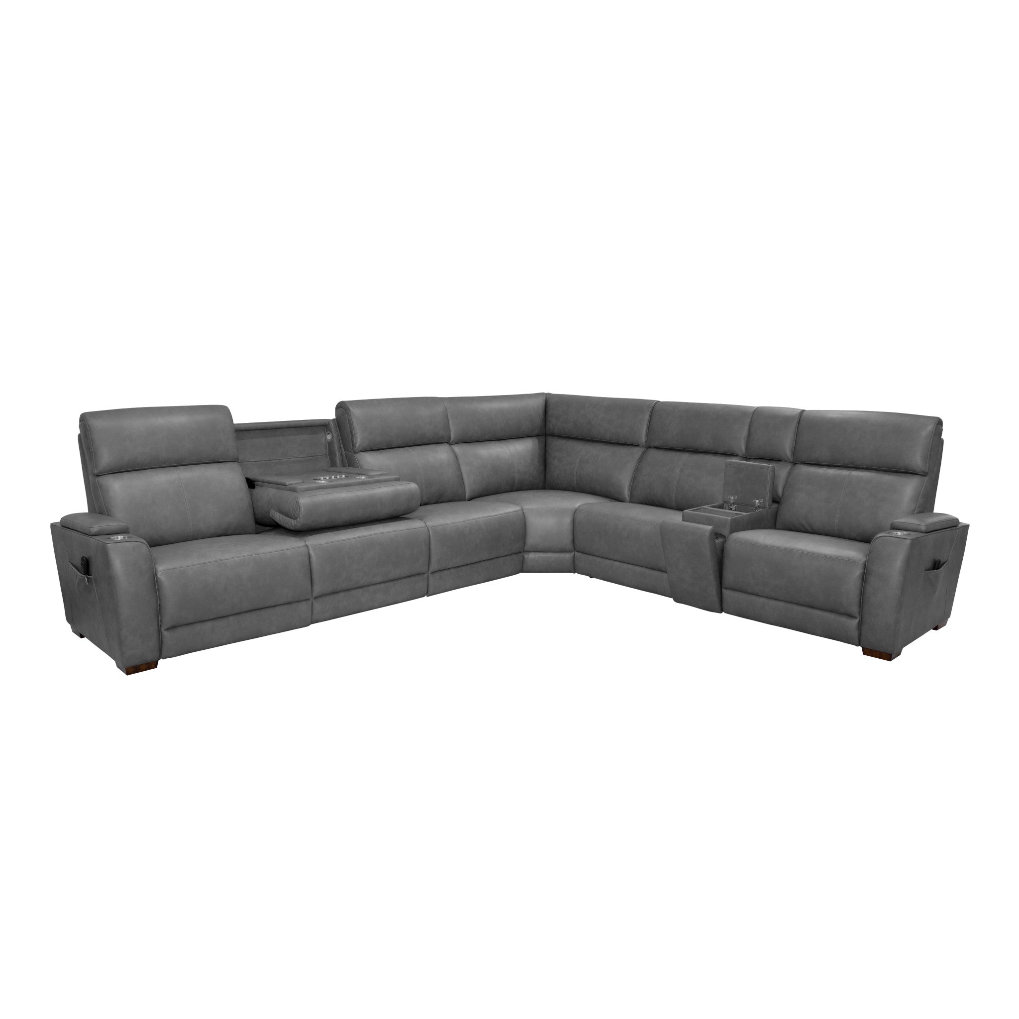 Vibe Coal Fabric Power Reclining Sectional with Power Headrest, Lumbar, Heat, Massage & Pulse