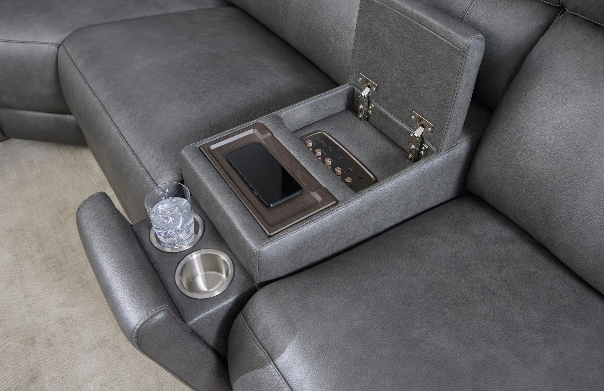 Vibe Coal Fabric Power Reclining Sectional with Power Headrest, Lumbar, Heat, Massage & Pulse