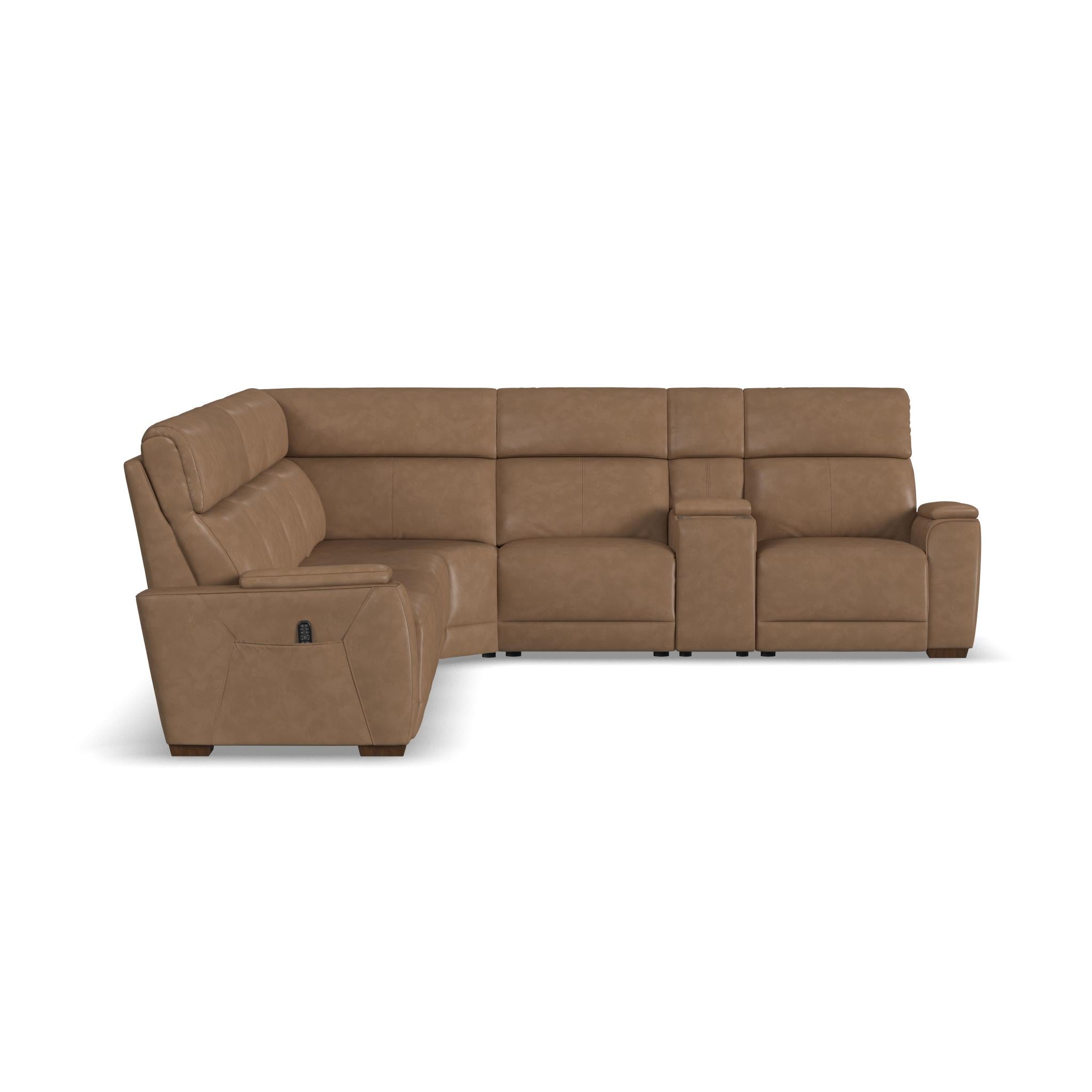 Vibe Taupe Leather Power Reclining Sectional with Power Headrest, Lumbar, Heat, Massage & Pulse