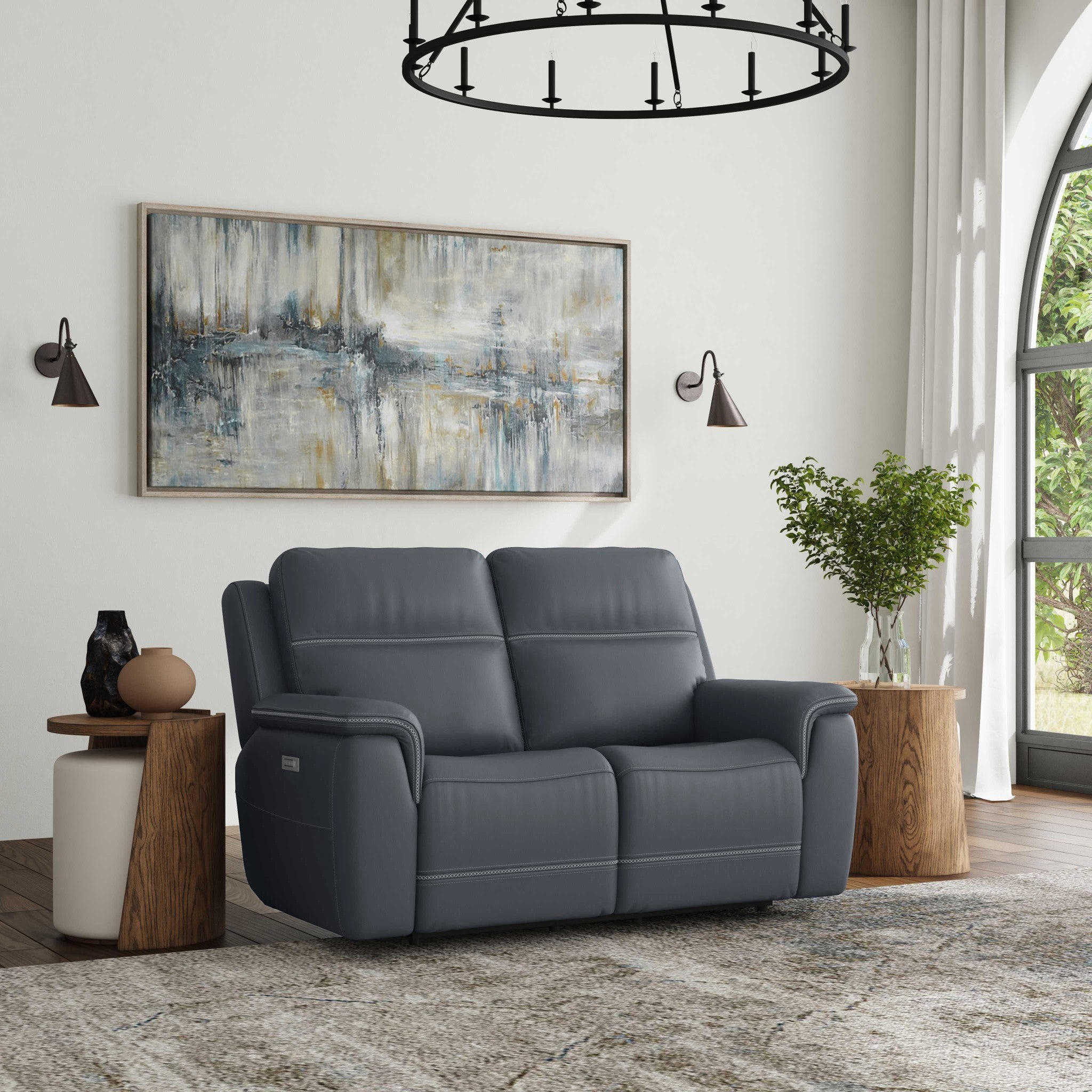 Sawyer Leather Power Reclining Loveseat w/ Pwr Headrests, Lumbar