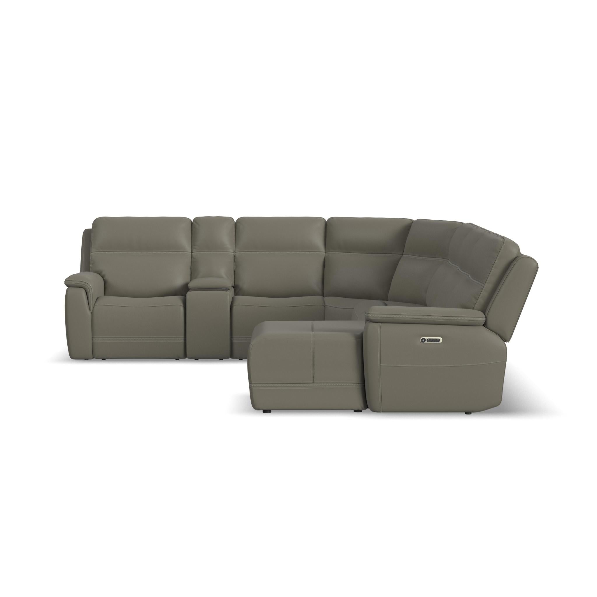 Sawyer Grey Leather Power Reclining Sectional with Power Headrests & Lumbar