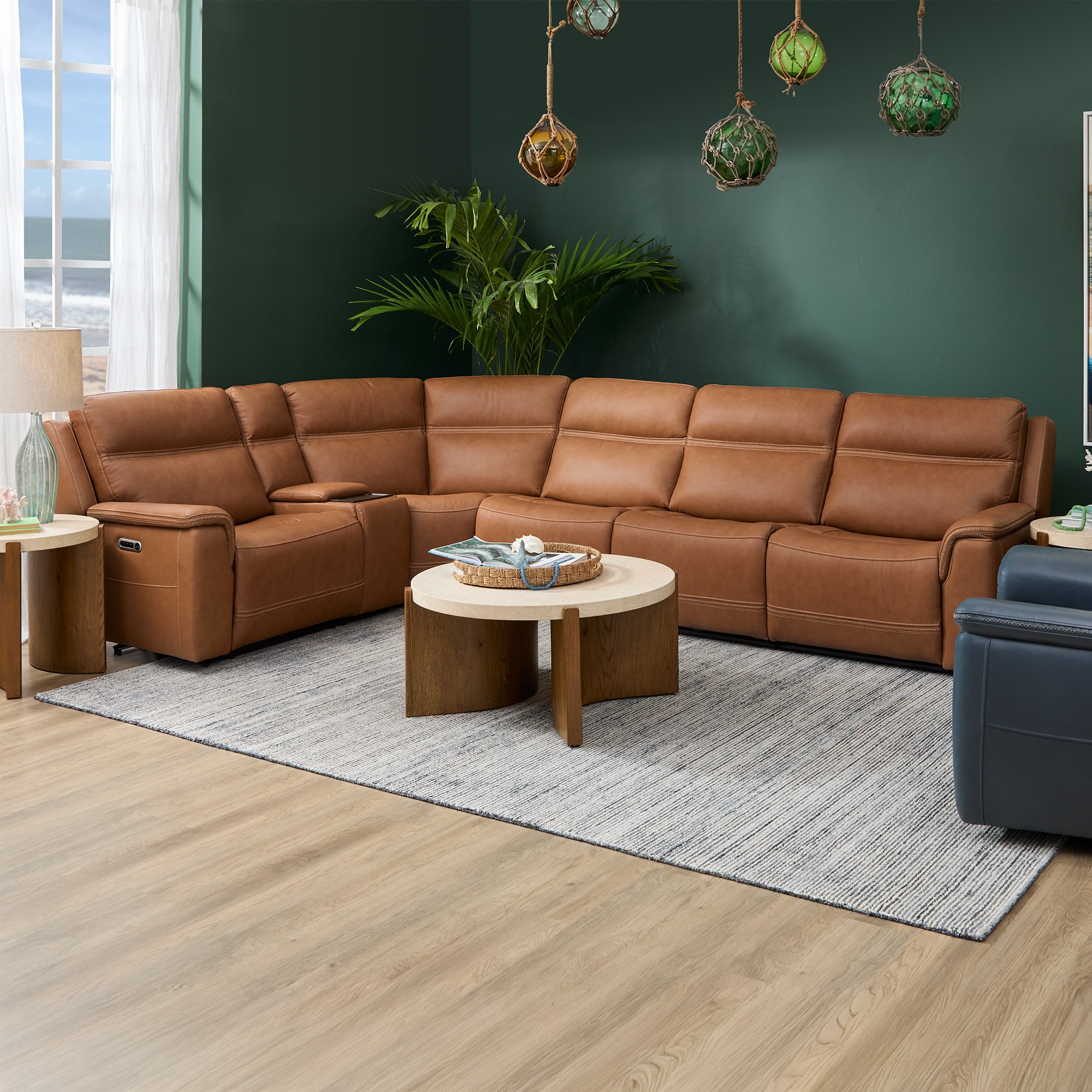 Sawyer Harvest Leather Power Reclining Sectional with Power Headrests & Lumbar