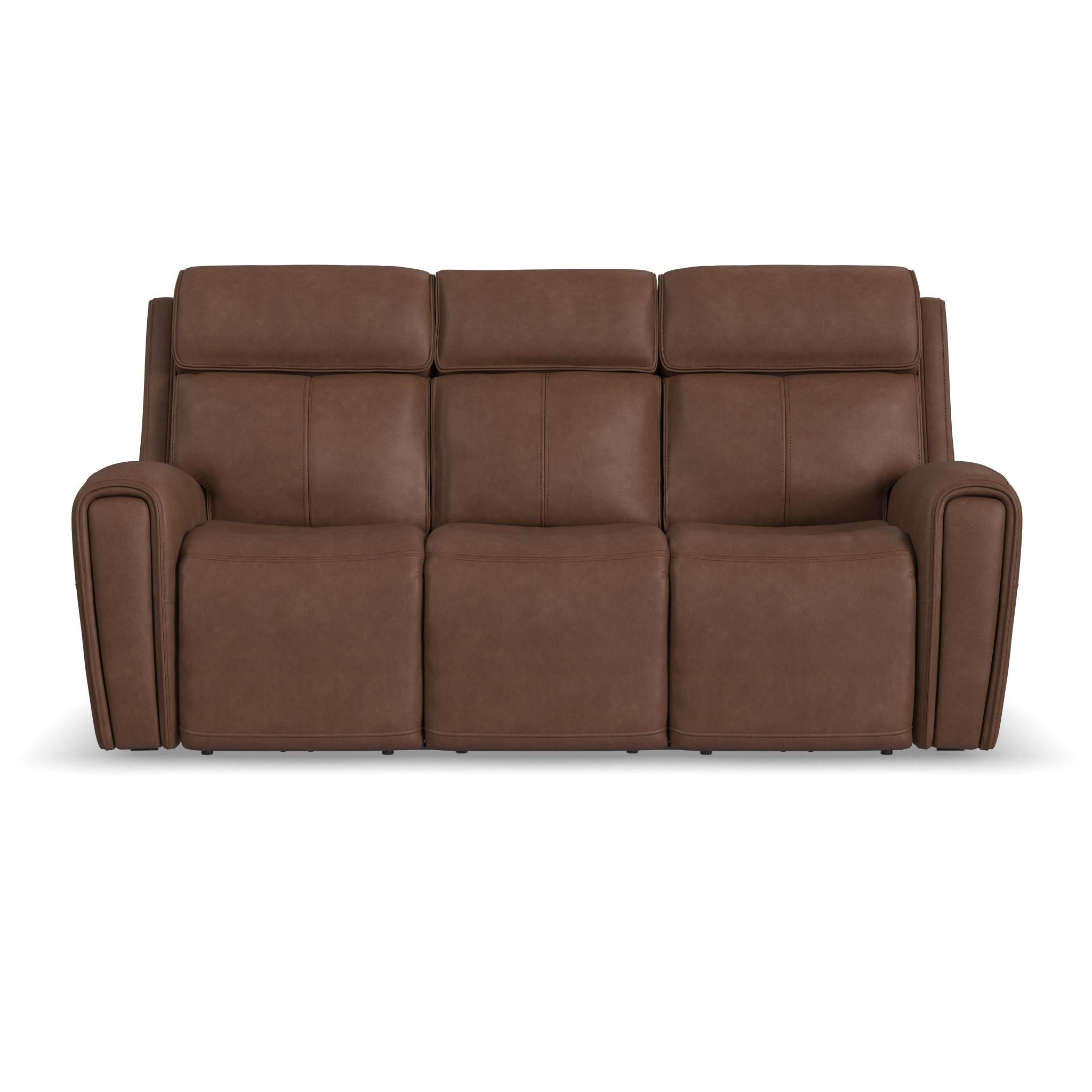 Warren Leather Power Reclining Sofa with Console, Power Headrest & Lumbar