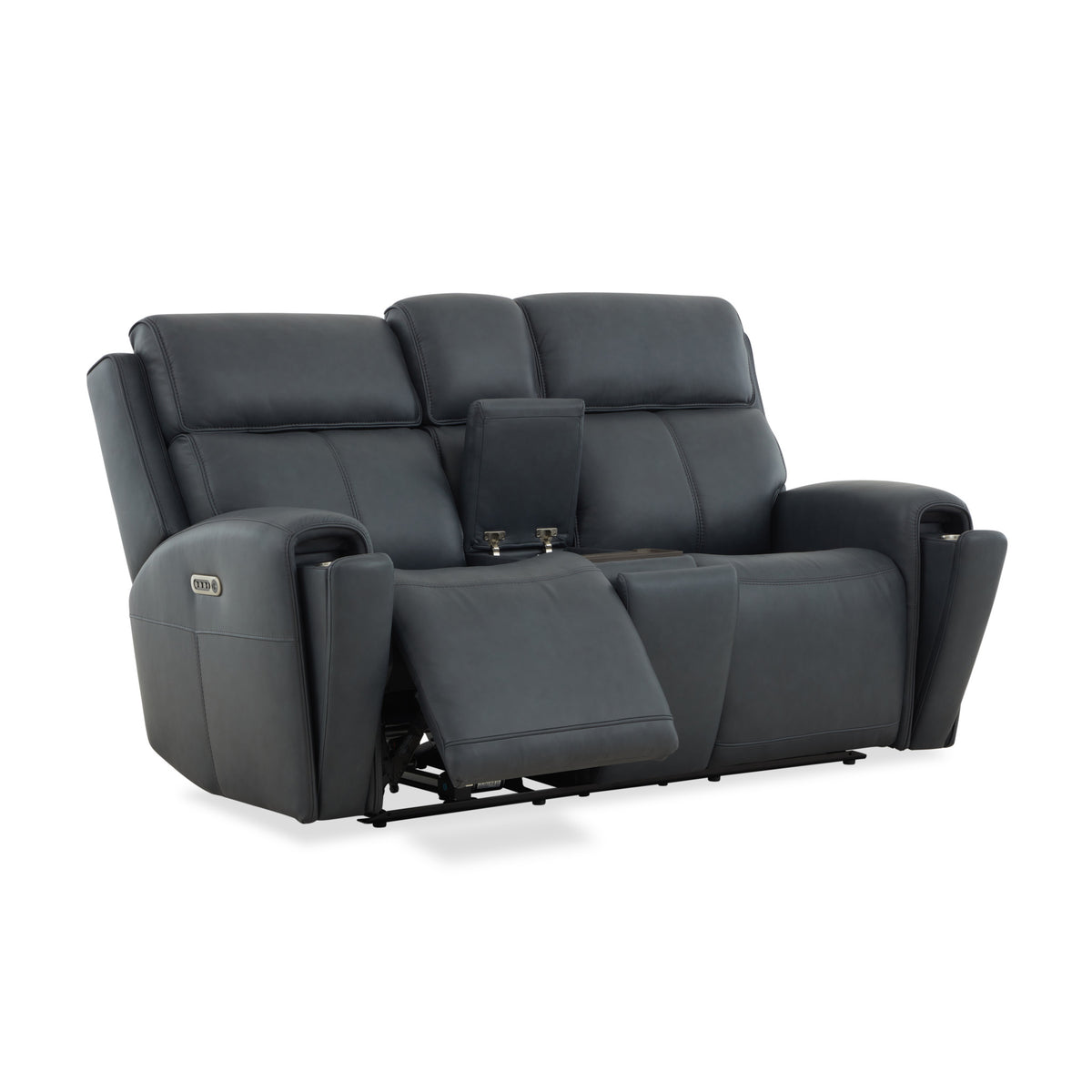 Warren Leather Power Reclining Loveseat with Console, Power Headrest & Lumbar