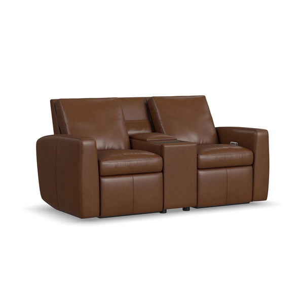 Aria Leather Power Reclining Loveseat with Console