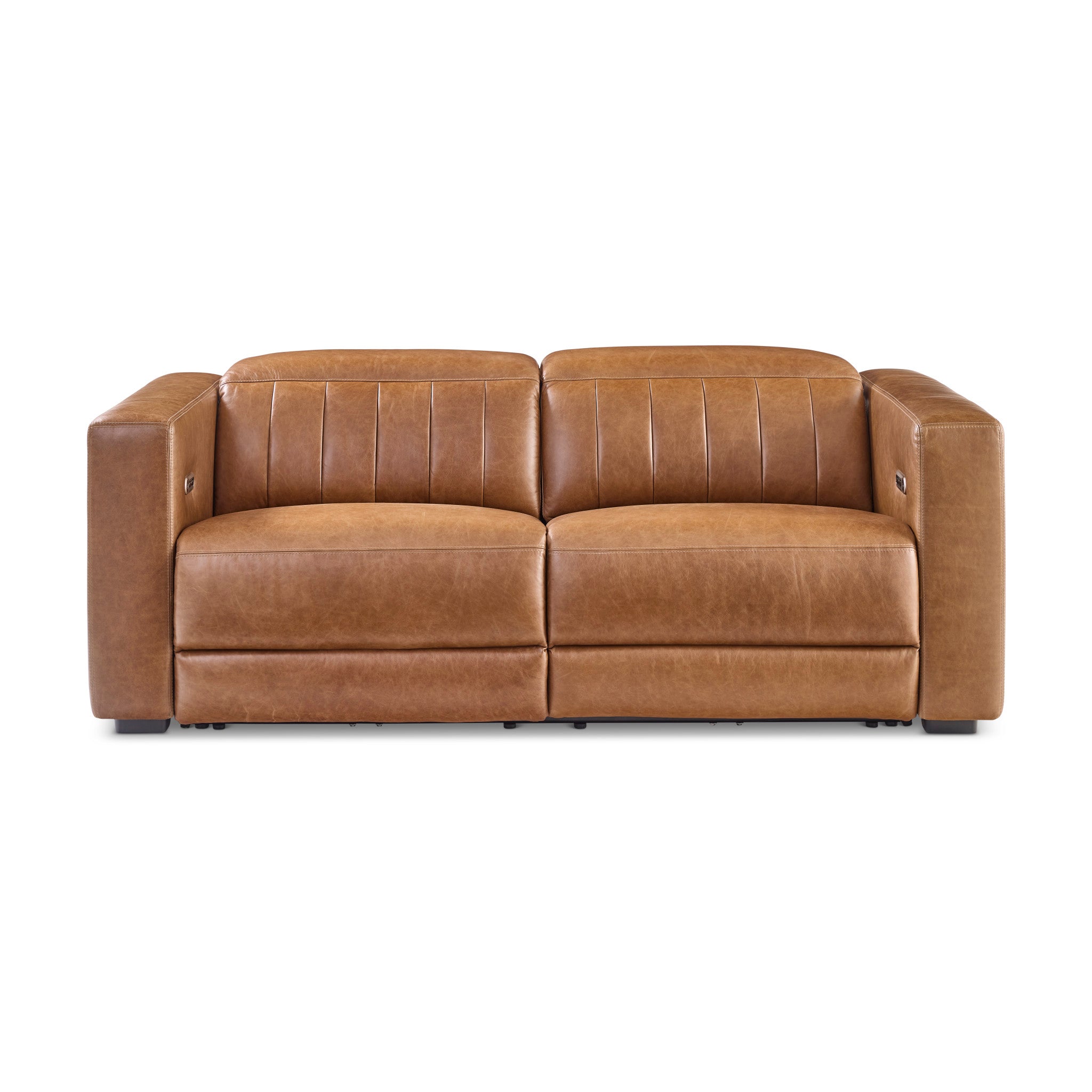 Austin Chestnut Leather Power Reclining Sofa with Power Headrests