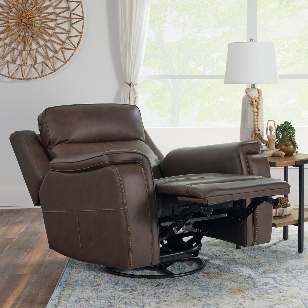 Griffin Leather Power Swivel Gliding Recliner with Power Headrest & Lumbar