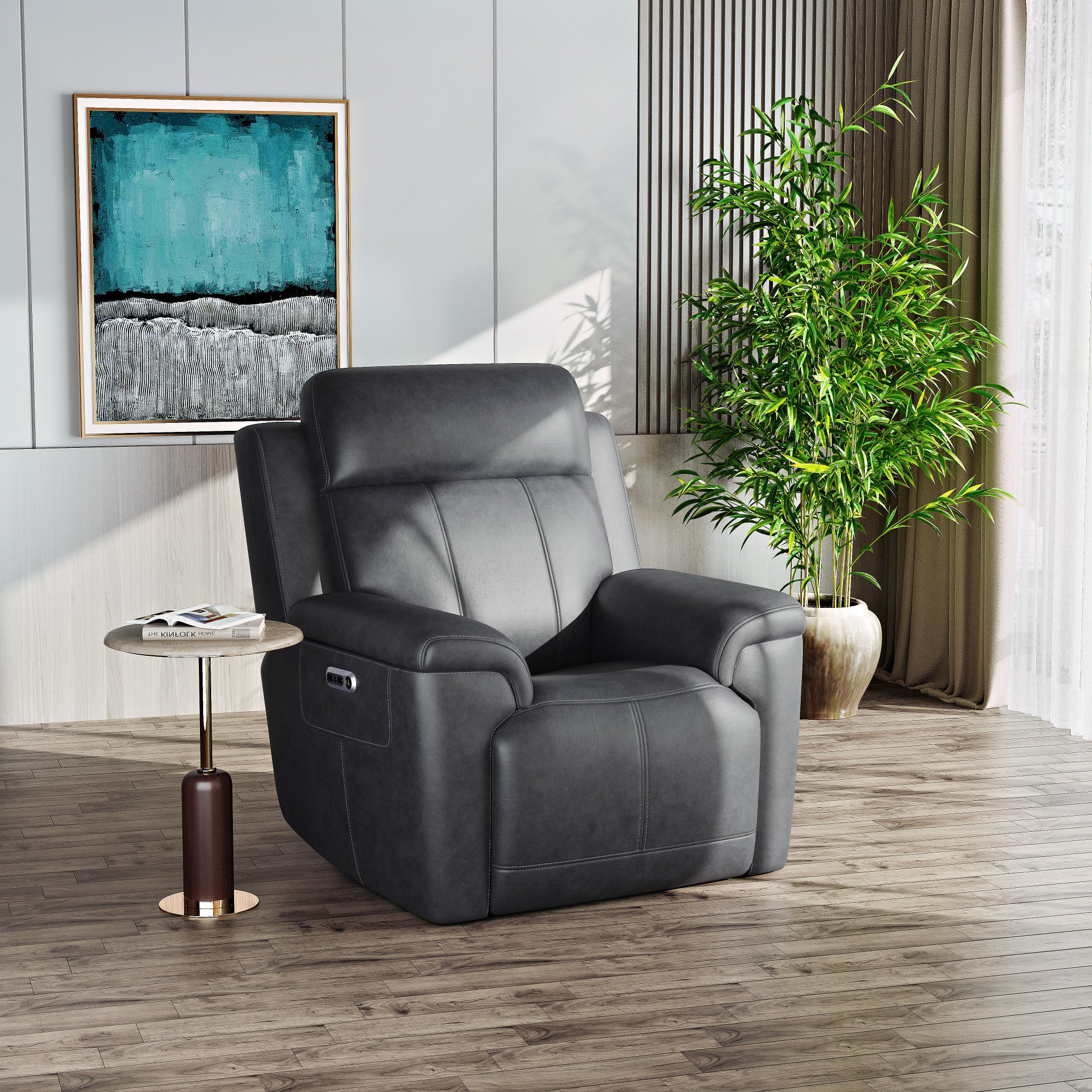 Amelia Charcoal Leather Slumberland Exclusive - Living Room Furniture
