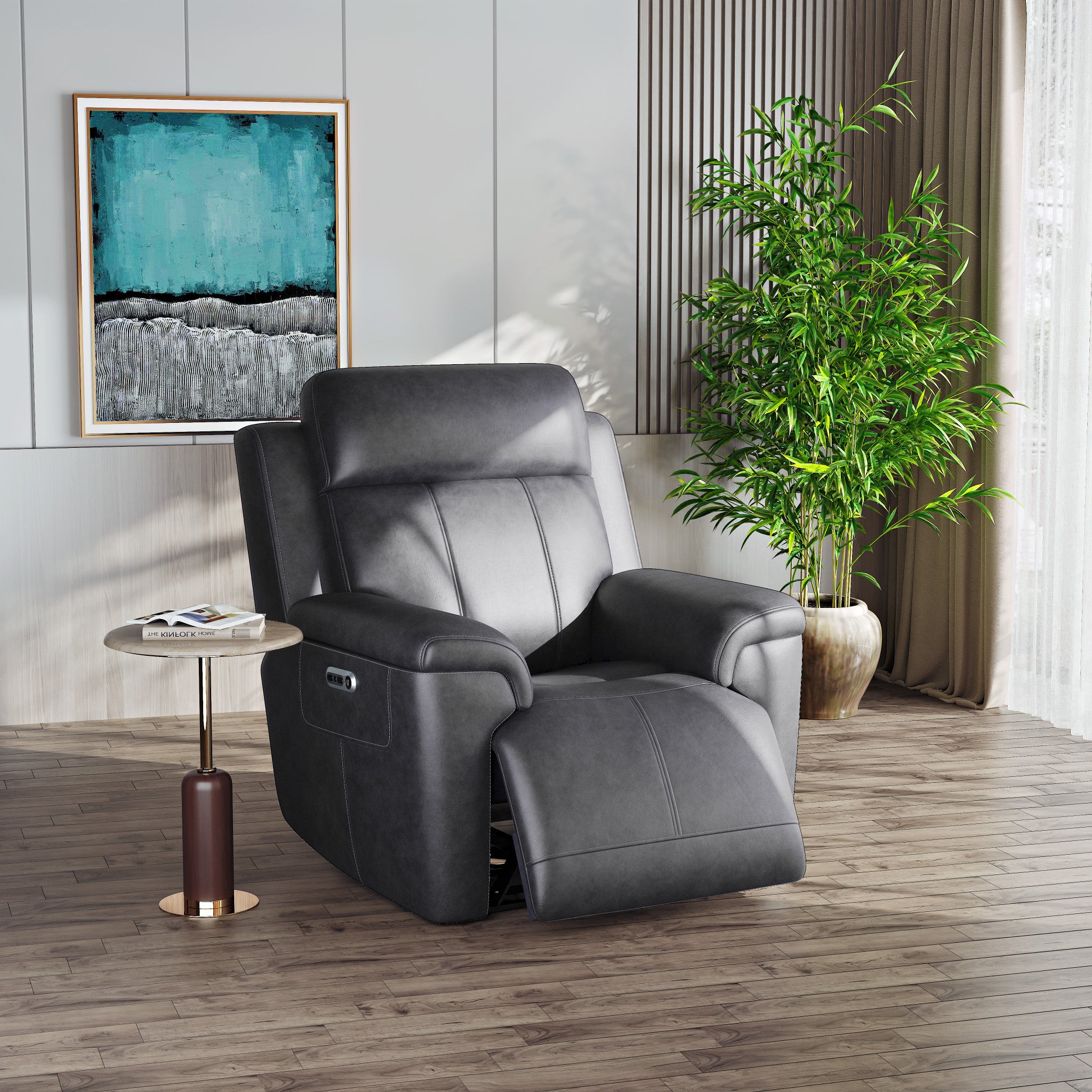 Amelia Charcoal Leather Slumberland Exclusive - Living Room Furniture