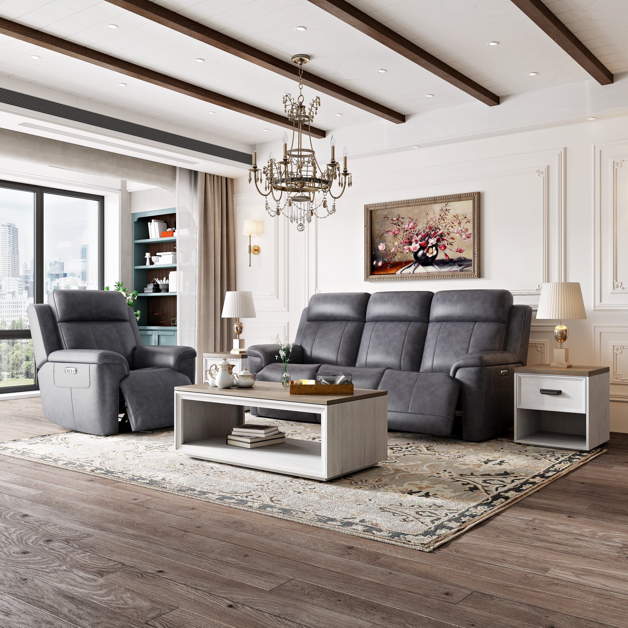 Amelia Charcoal Leather Slumberland Exclusive - Living Room Furniture