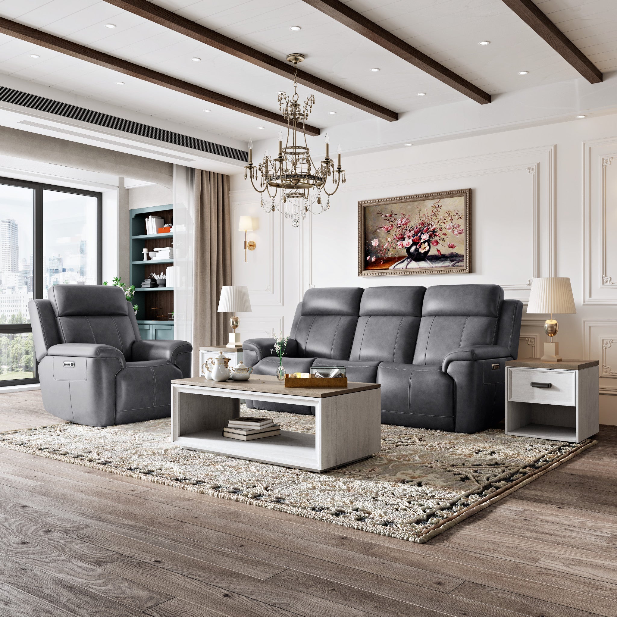 Amelia Charcoal Leather Slumberland Exclusive - Living Room Furniture