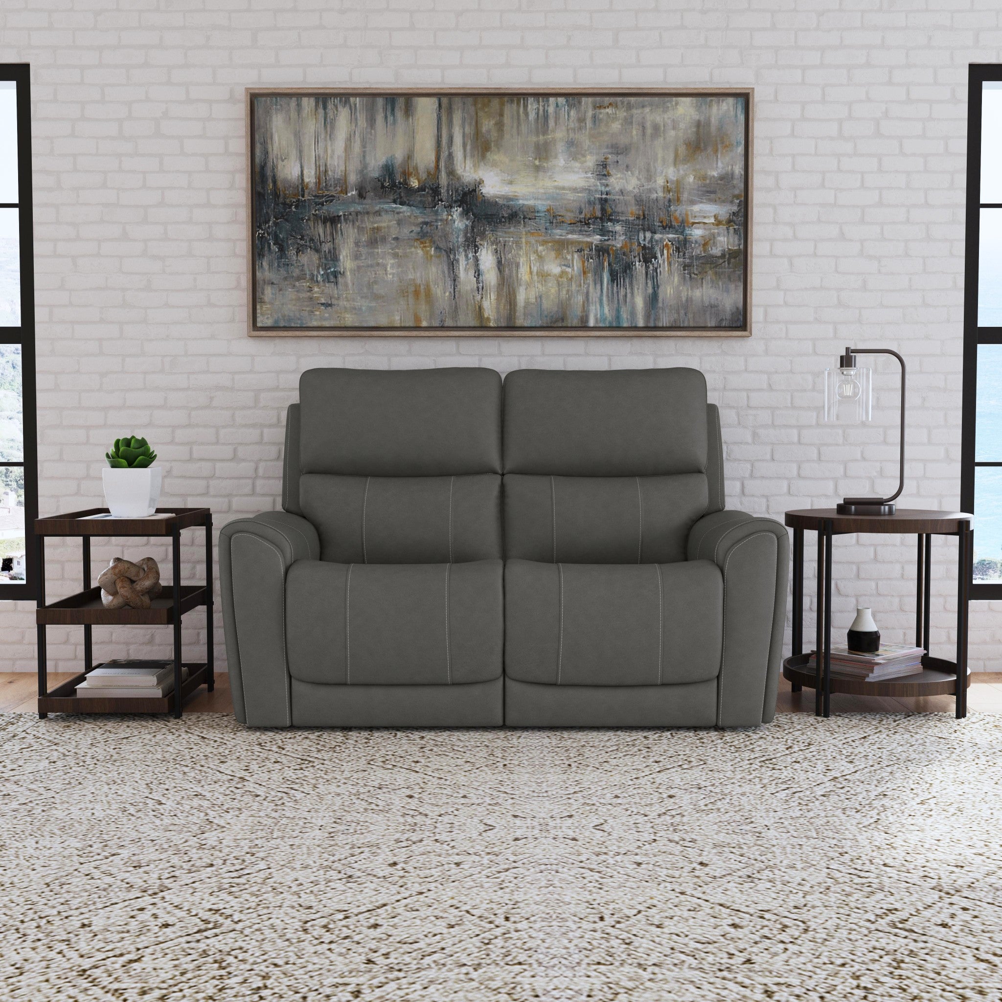 Calvin Smoke Fabric Power Reclining Loveseat with Power Headrests & Lumbar - Living Room Furniture