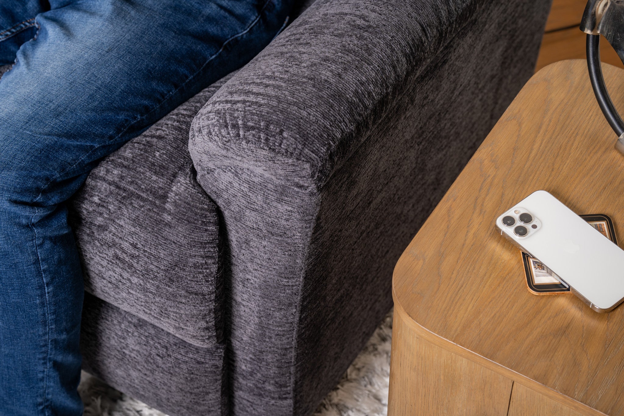 Sophisticated Fabric Power Swivel Gliding Recliner with Power Headrest & Lumbar