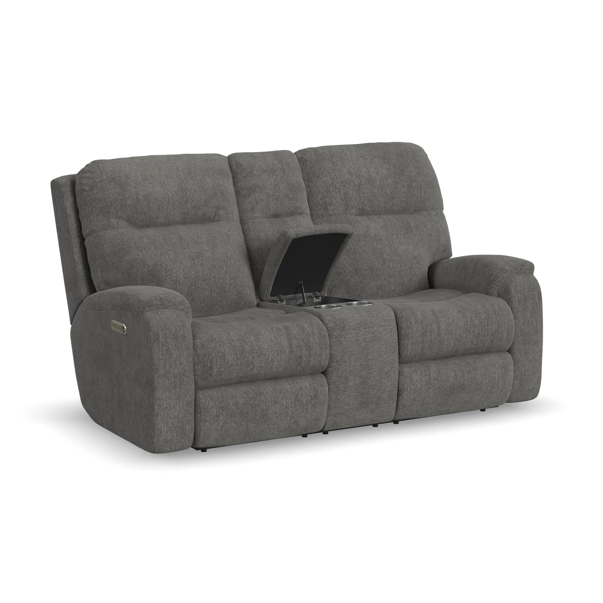 Penn Fabric Power Reclining Loveseat with Console & Power Headrests & Lumbar