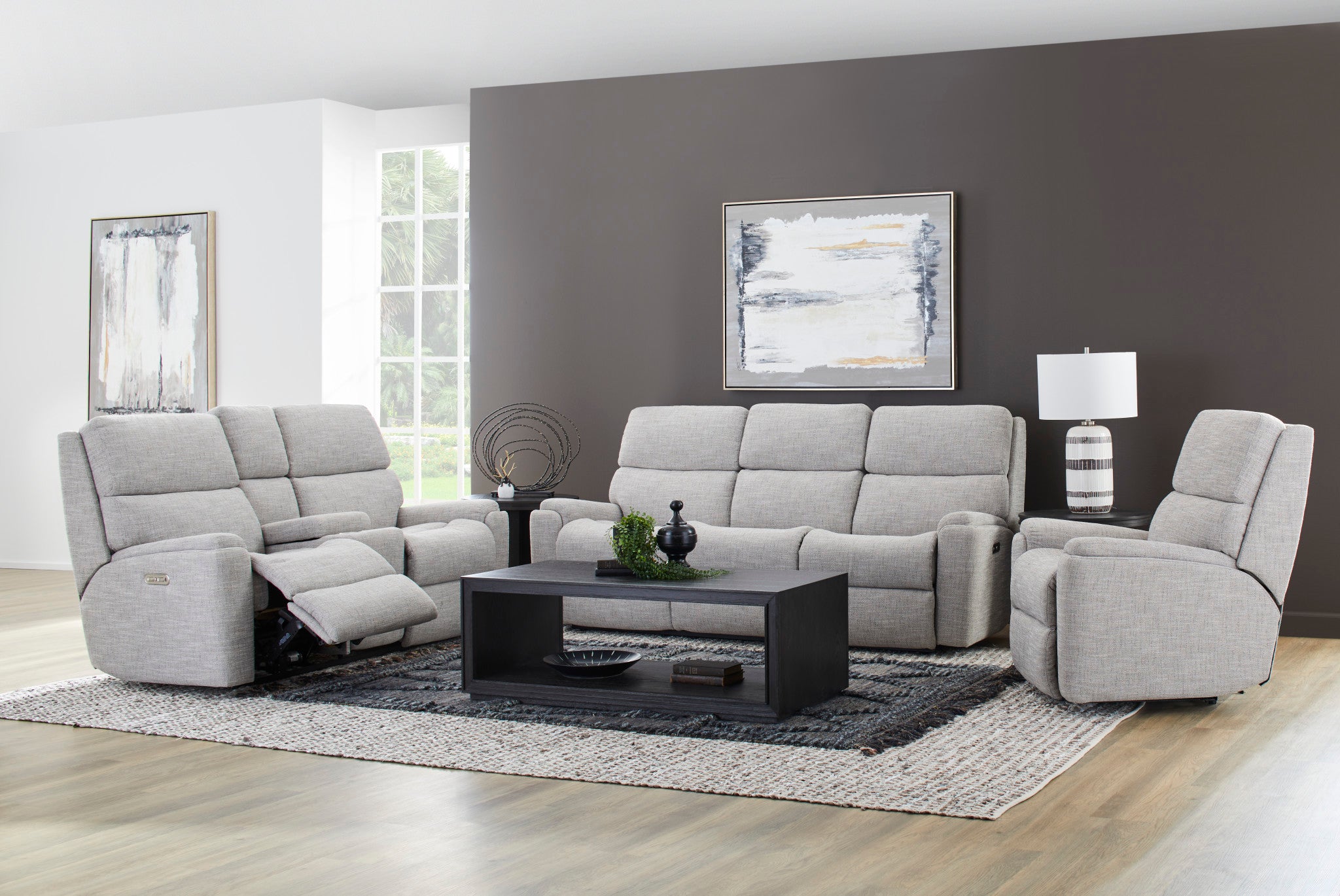 Rio Fabric Power Reclining Loveseat with Console & Power Headrests