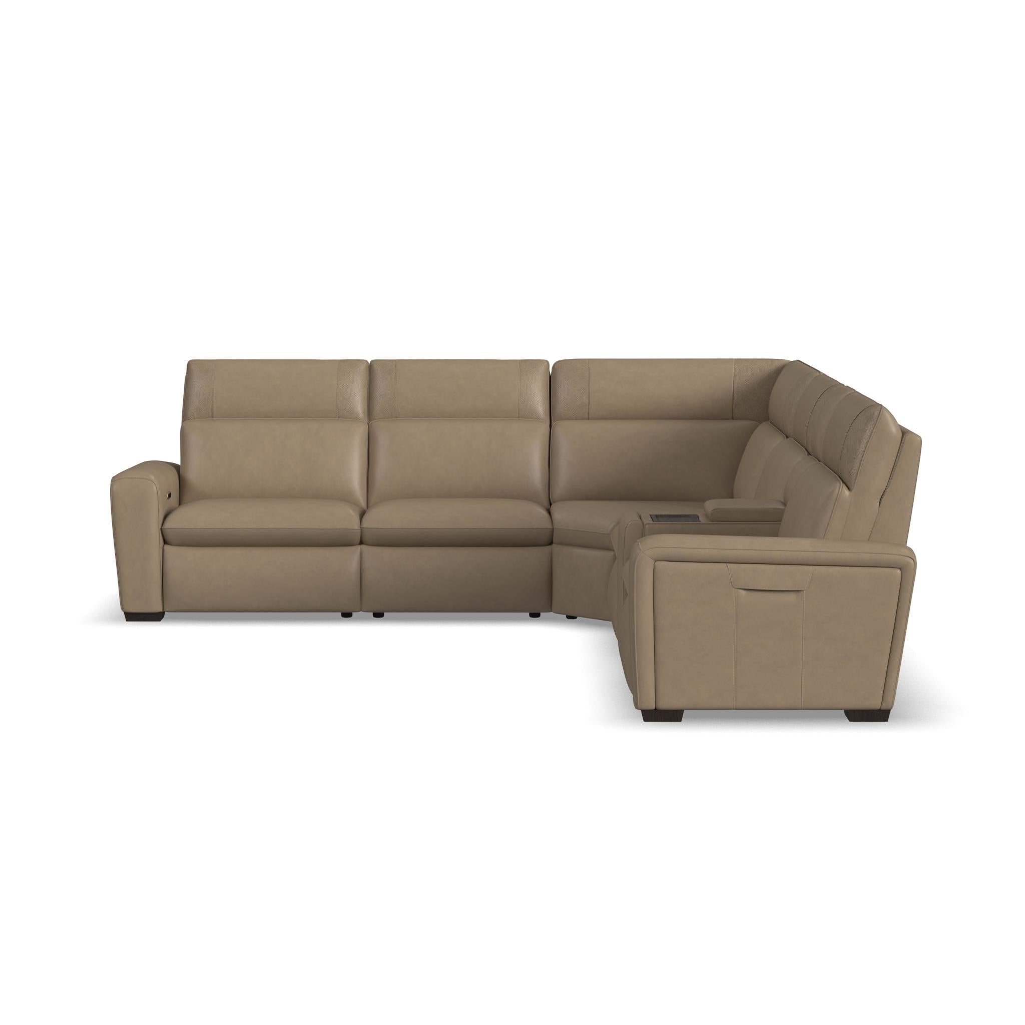 Sense Greige Leather Power Reclining Sectional with Power Headrest, Lumbar & Pulse