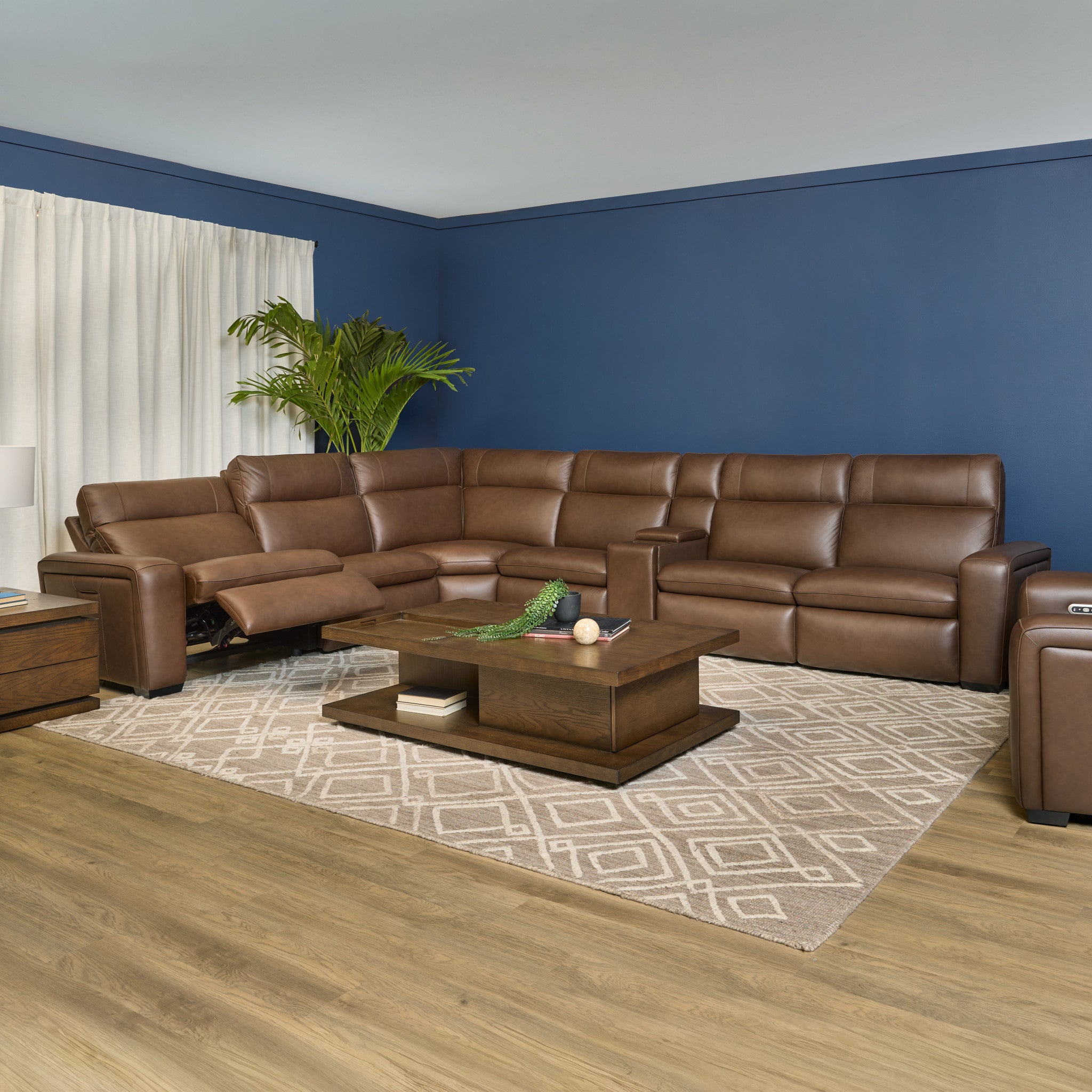Sense Espresso Power Reclining Sectional with Power Headrest, Lumbar & Pulse