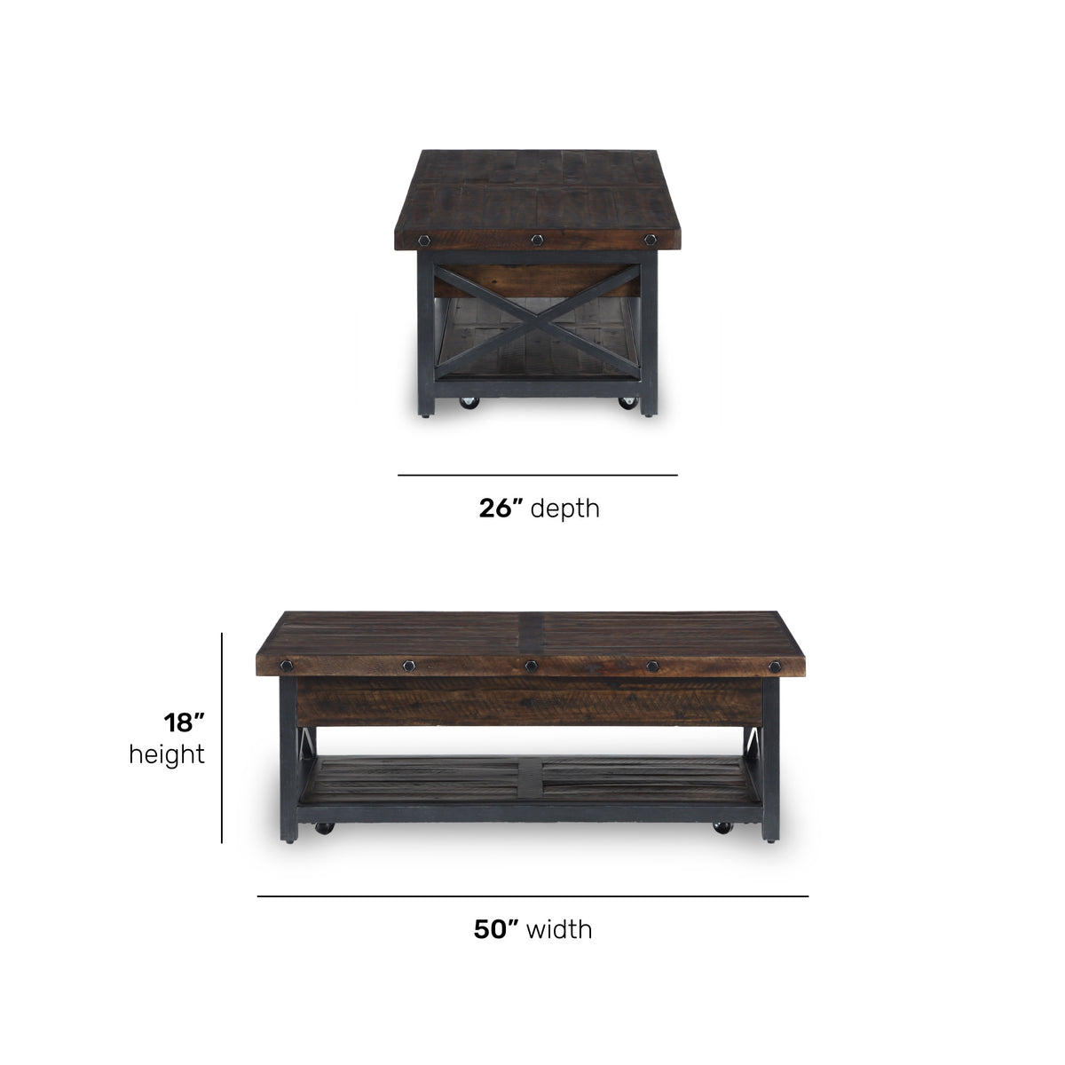 Carpenter Rectangular Lift-Top Coffee Table with Casters