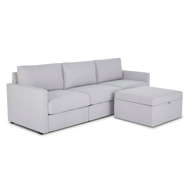 Flex Frost Fabric Sofa with Narrow Arm and Storage Ottoman
