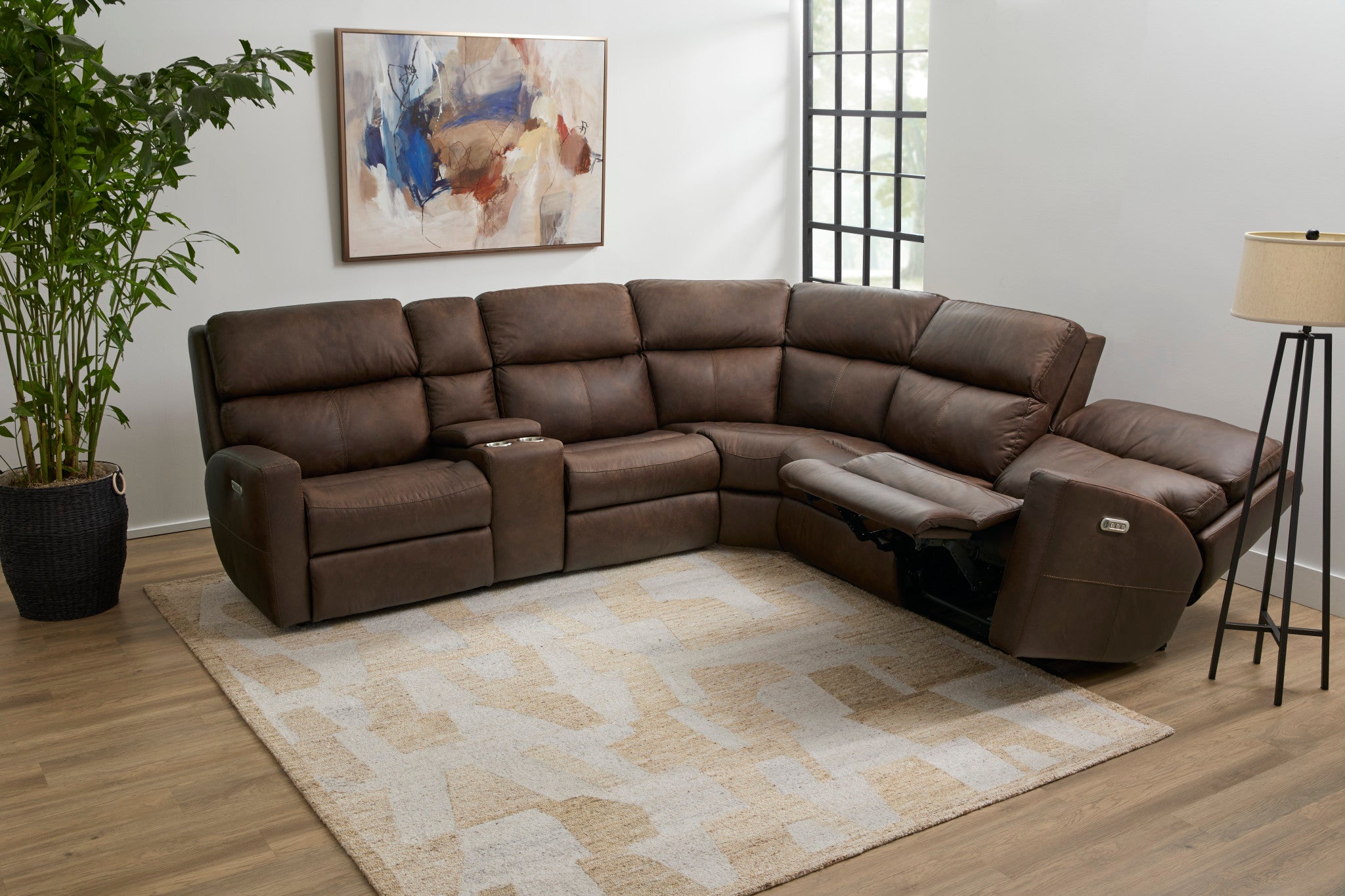 Score Leather Power Reclining Sectional with Power Headrest & Lumbar