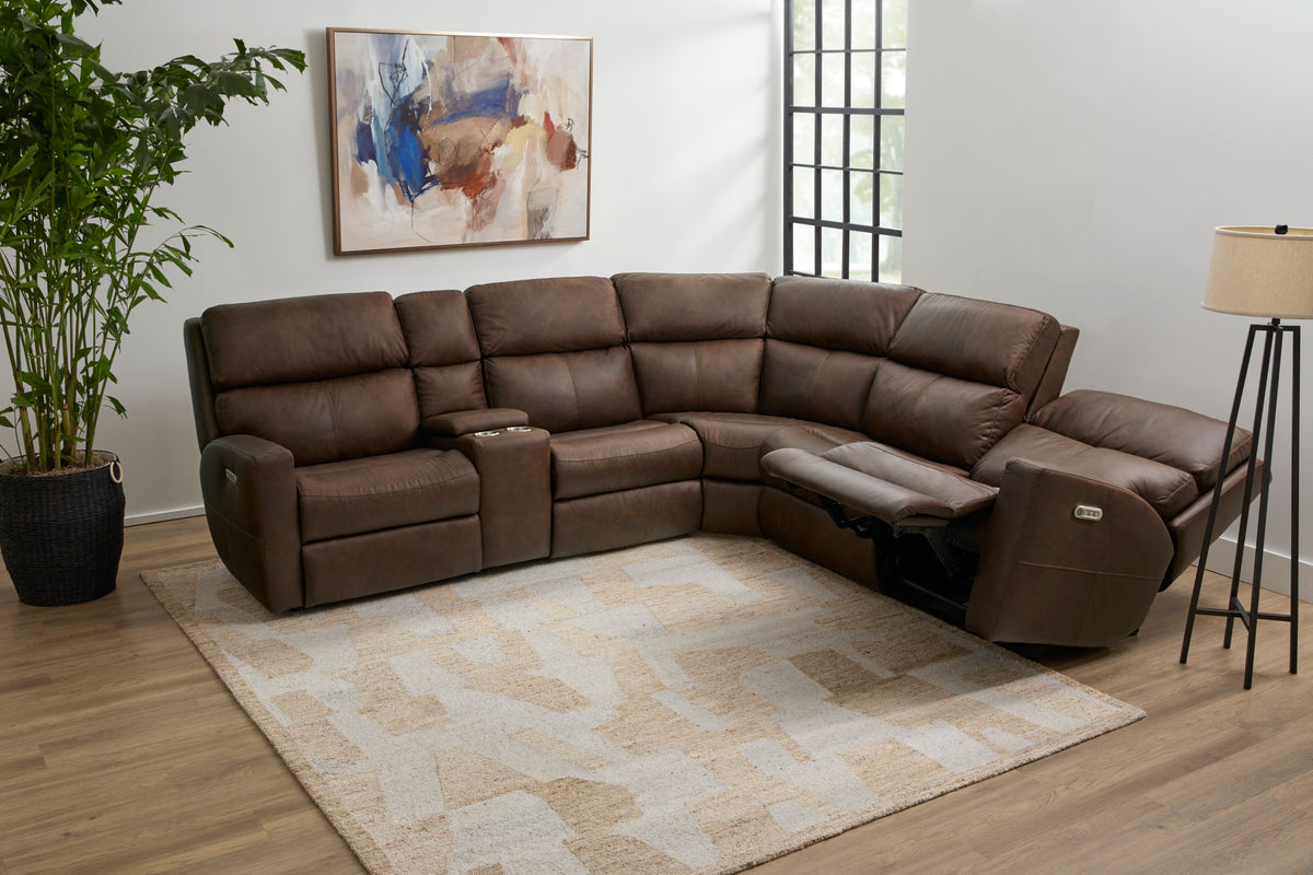 Score Leather Power Reclining Sectional with Power Headrest & Lumbar