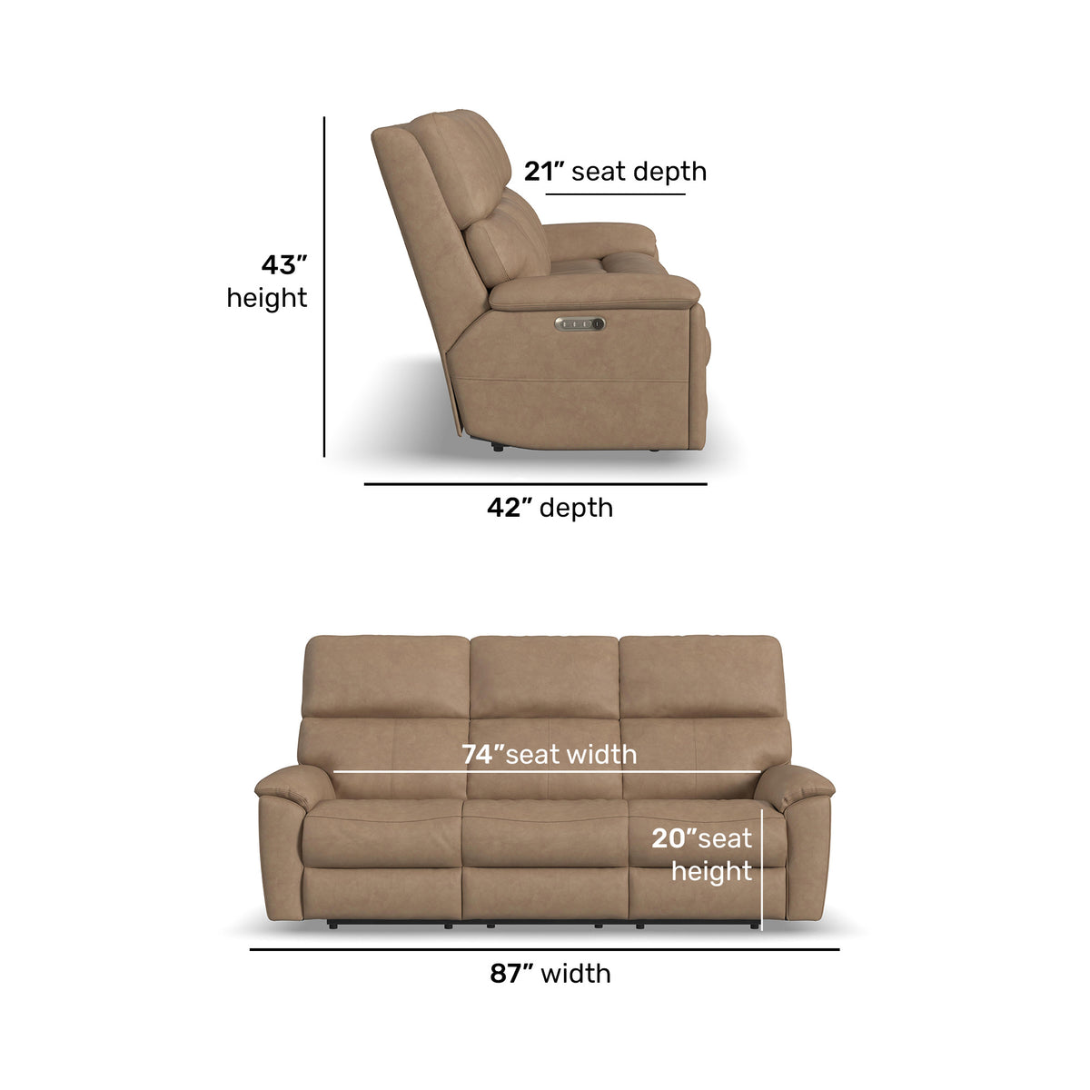 Porter Leather Power Reclining Sofa with Console, Power Headrest, & Lumbar