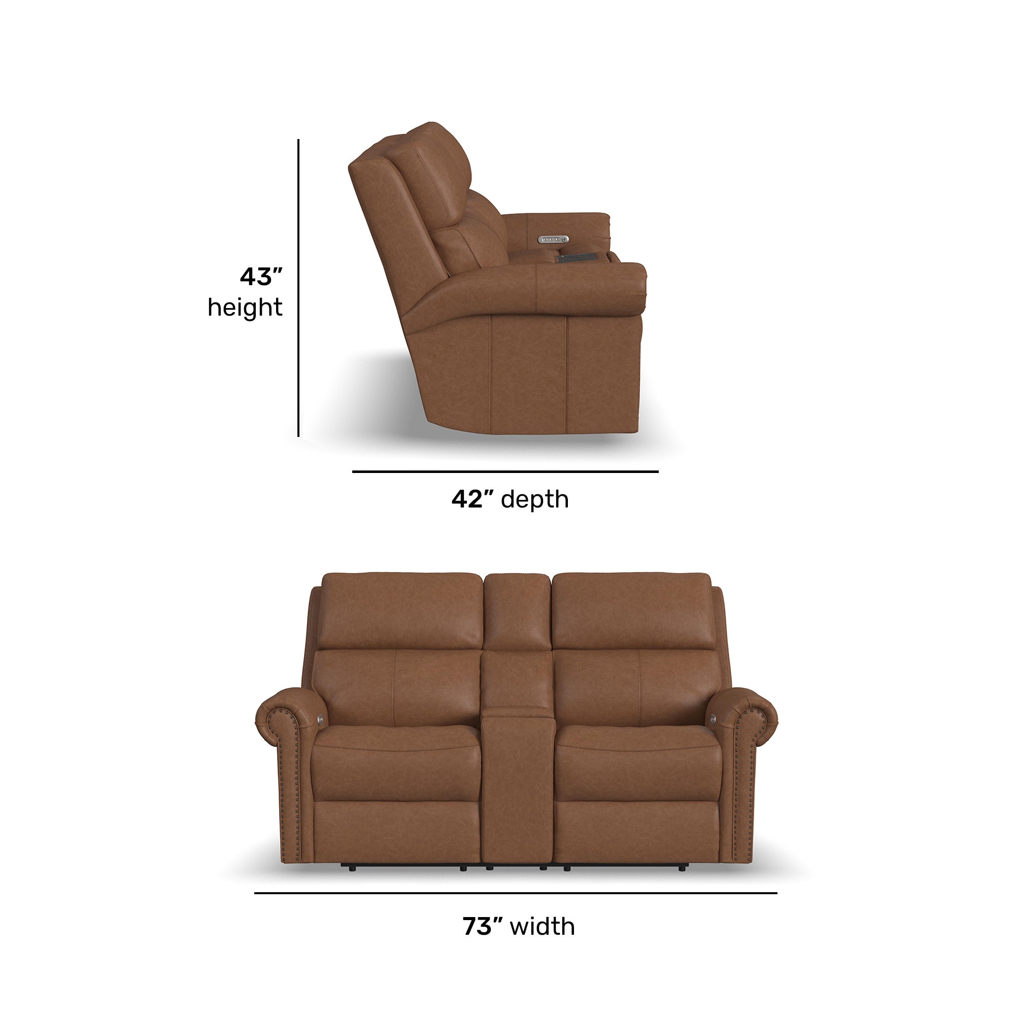Bernard Leather Power Reclining Loveseat with Console, Power Headrests & Lumbar