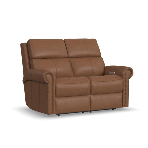 Bernard Leather Power Reclining Loveseat with Power Headrests & Lumbar