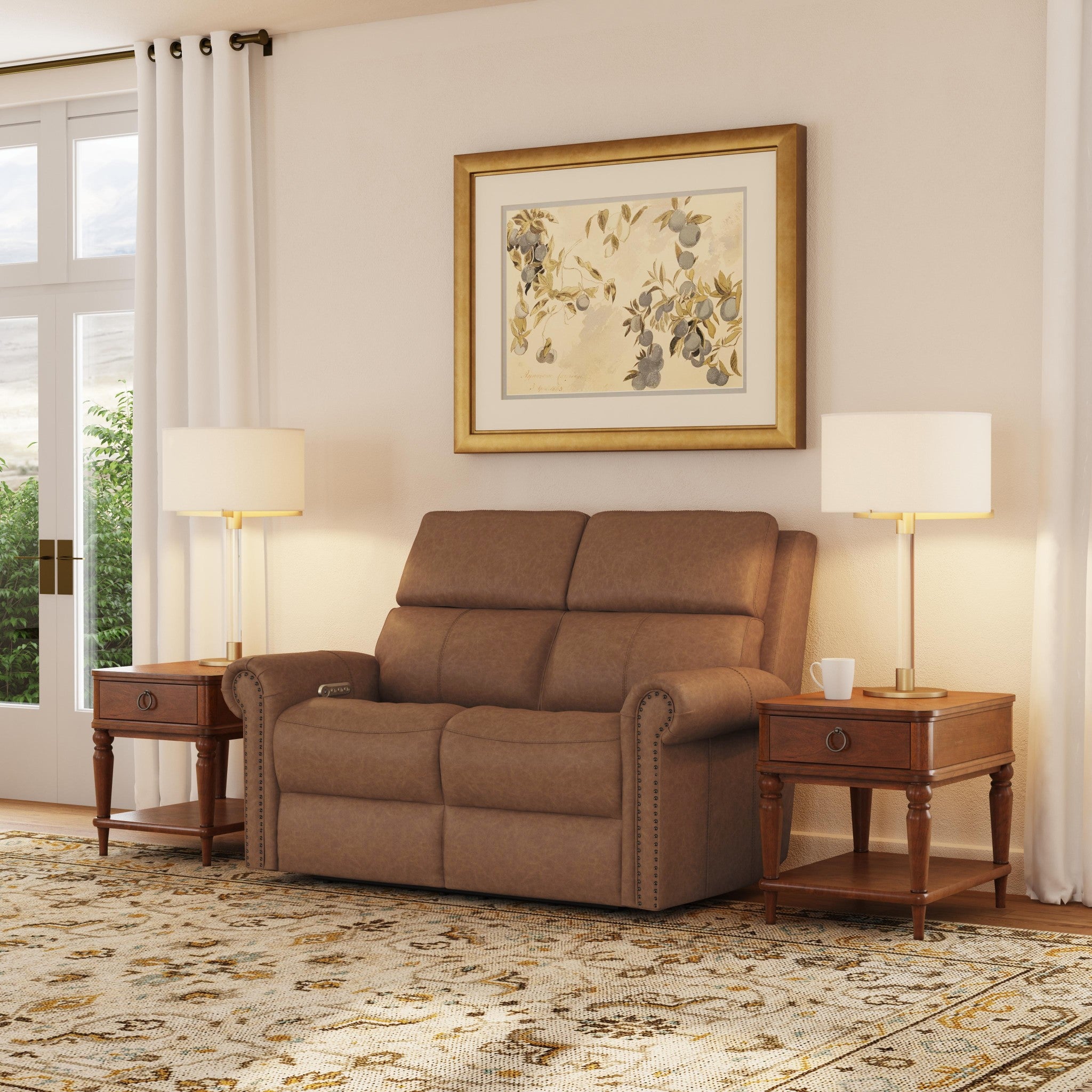 Bernard Leather Power Reclining Loveseat with Power Headrests & Lumbar