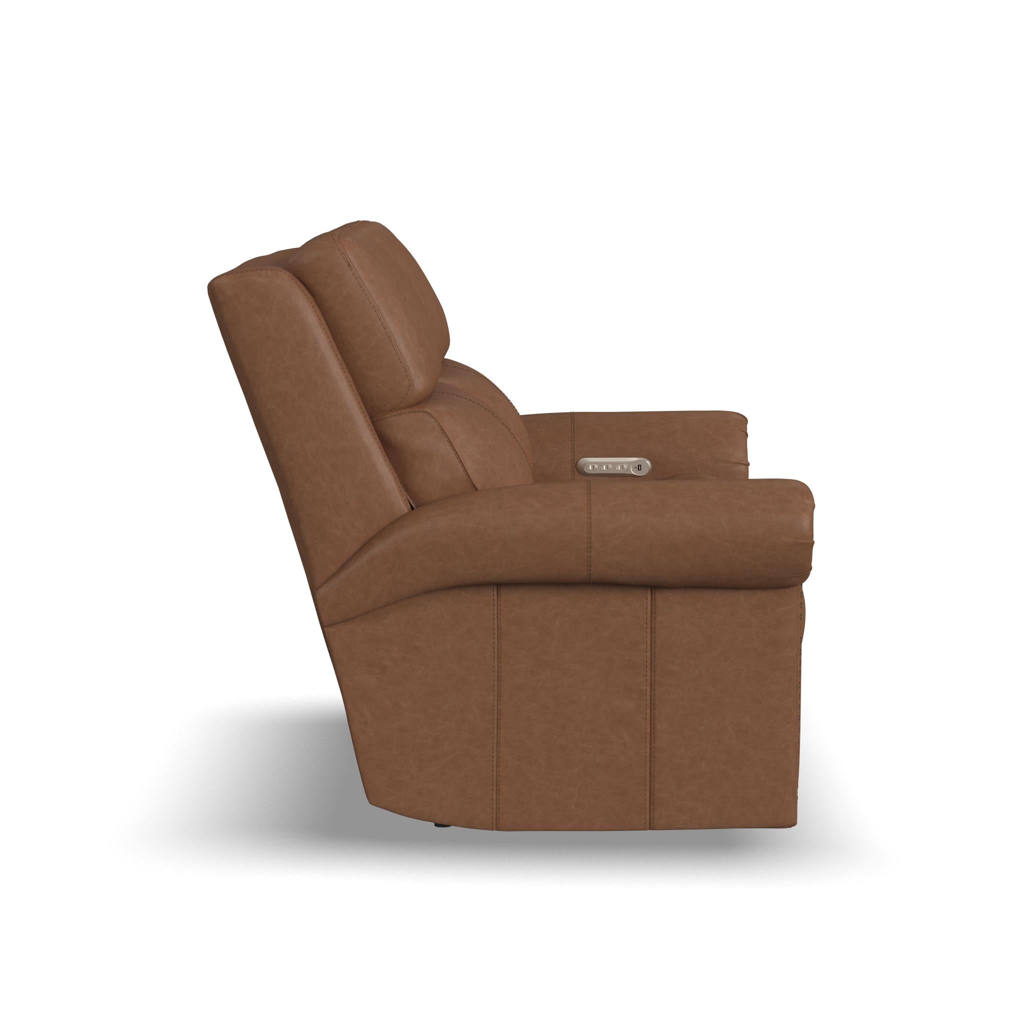 Bernard Leather Power Reclining Loveseat with Power Headrests & Lumbar