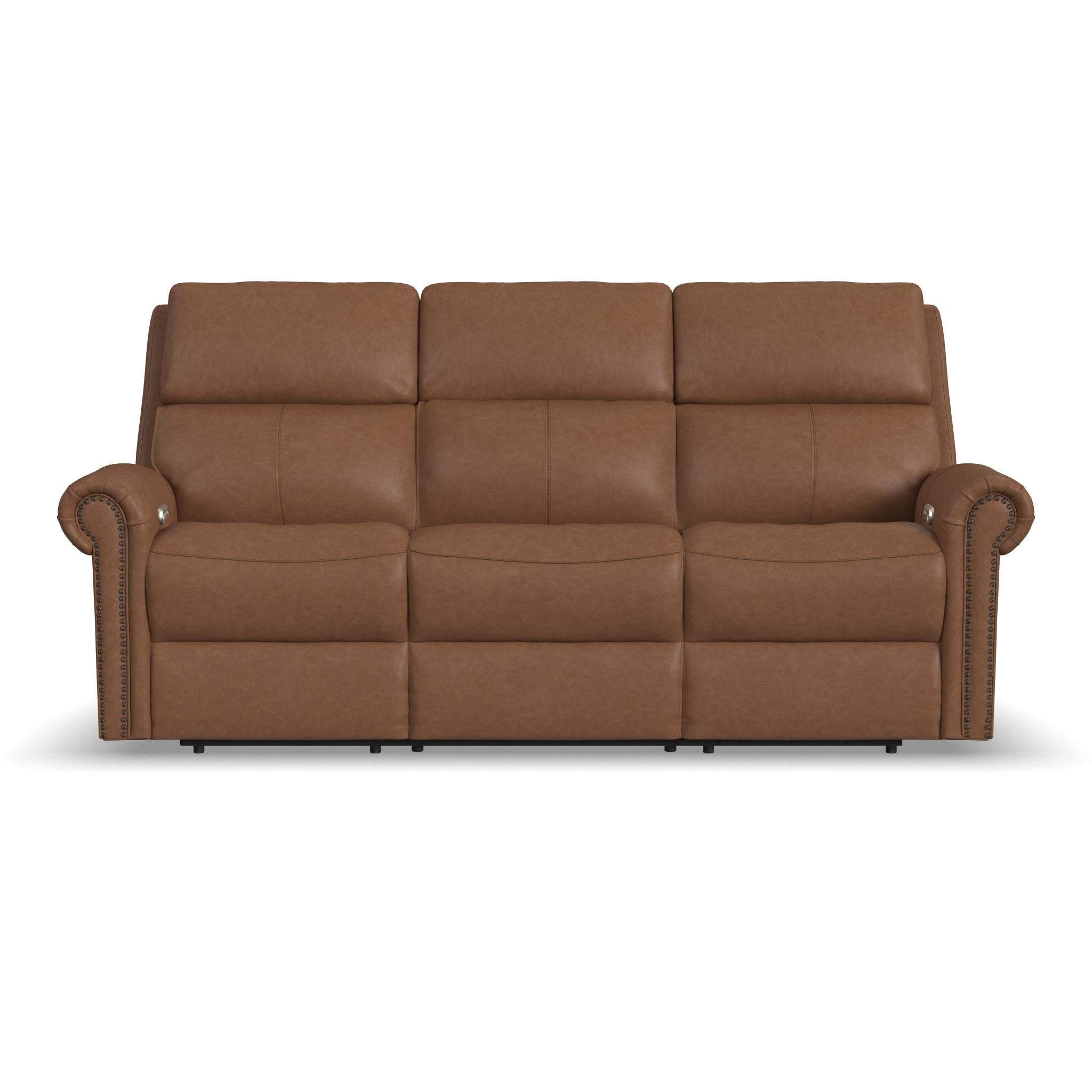 Bernard Leather Power Reclining Sofa with Console, Power Headrests & Lumbar