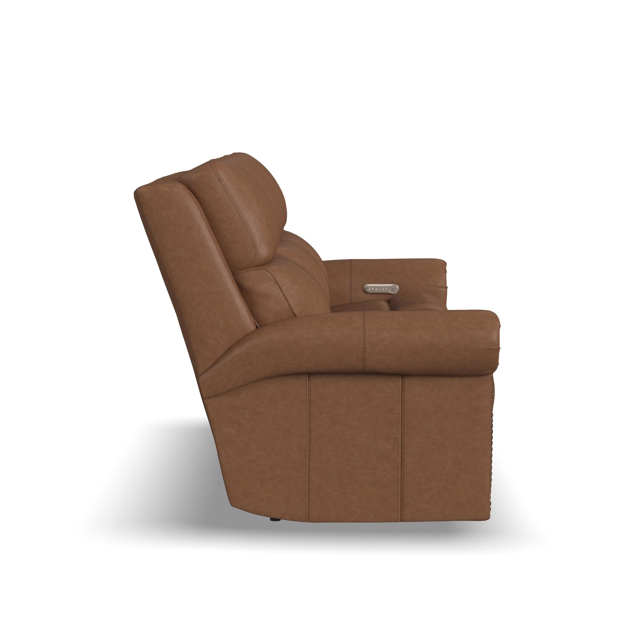 Bernard Leather Power Reclining Sofa with Console, Power Headrests & Lumbar
