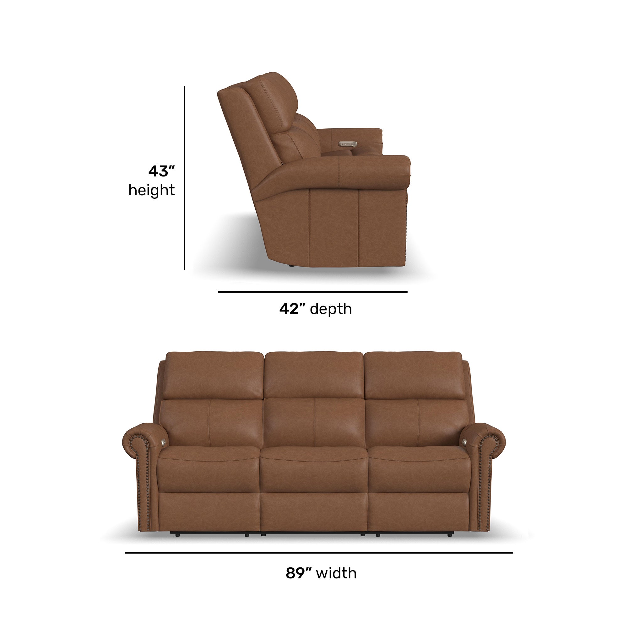 Bernard Leather Power Reclining Sofa with Console, Power Headrests & Lumbar