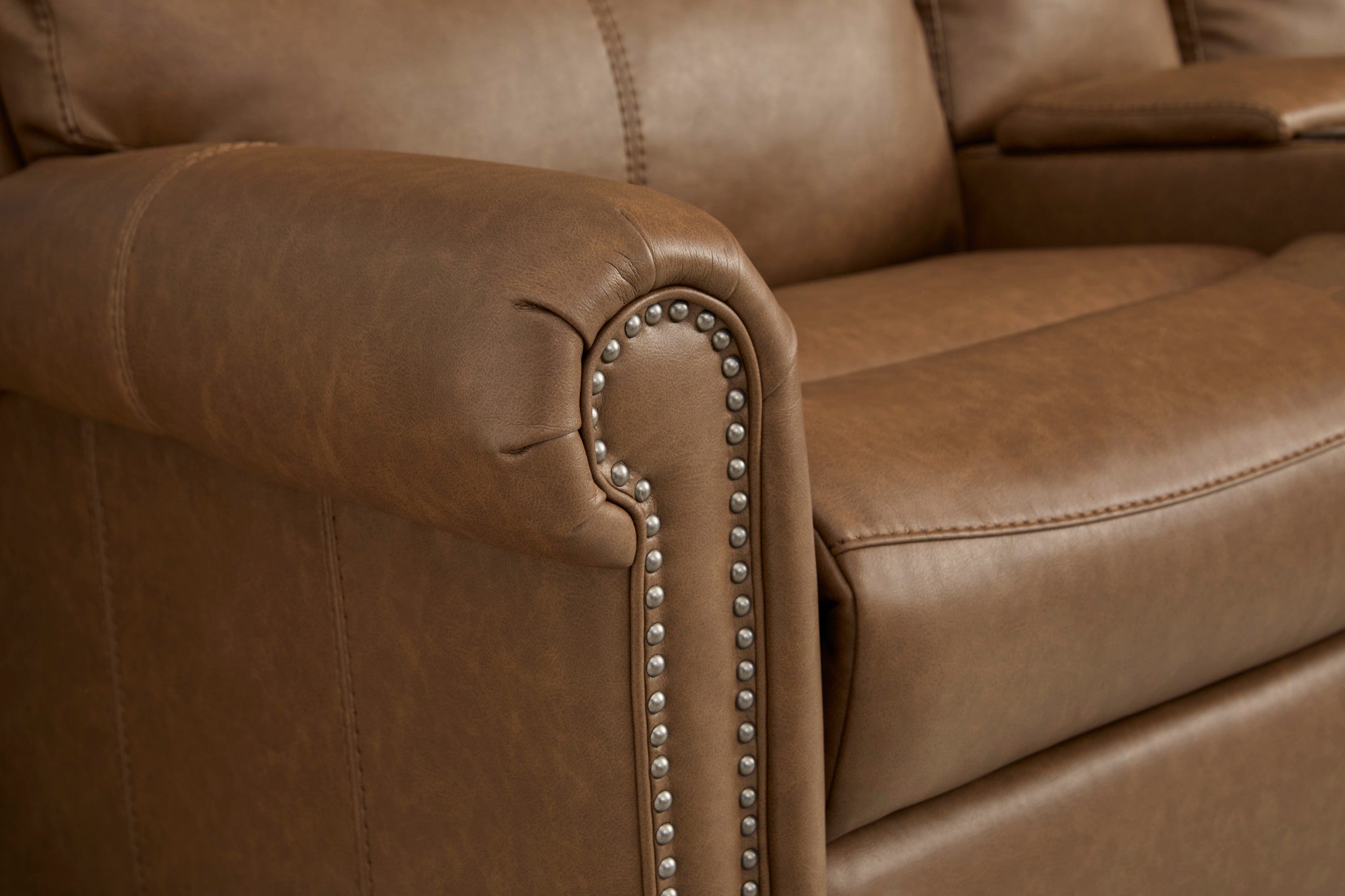 Bernard Leather Power Reclining Sofa with Console, Power Headrests & Lumbar