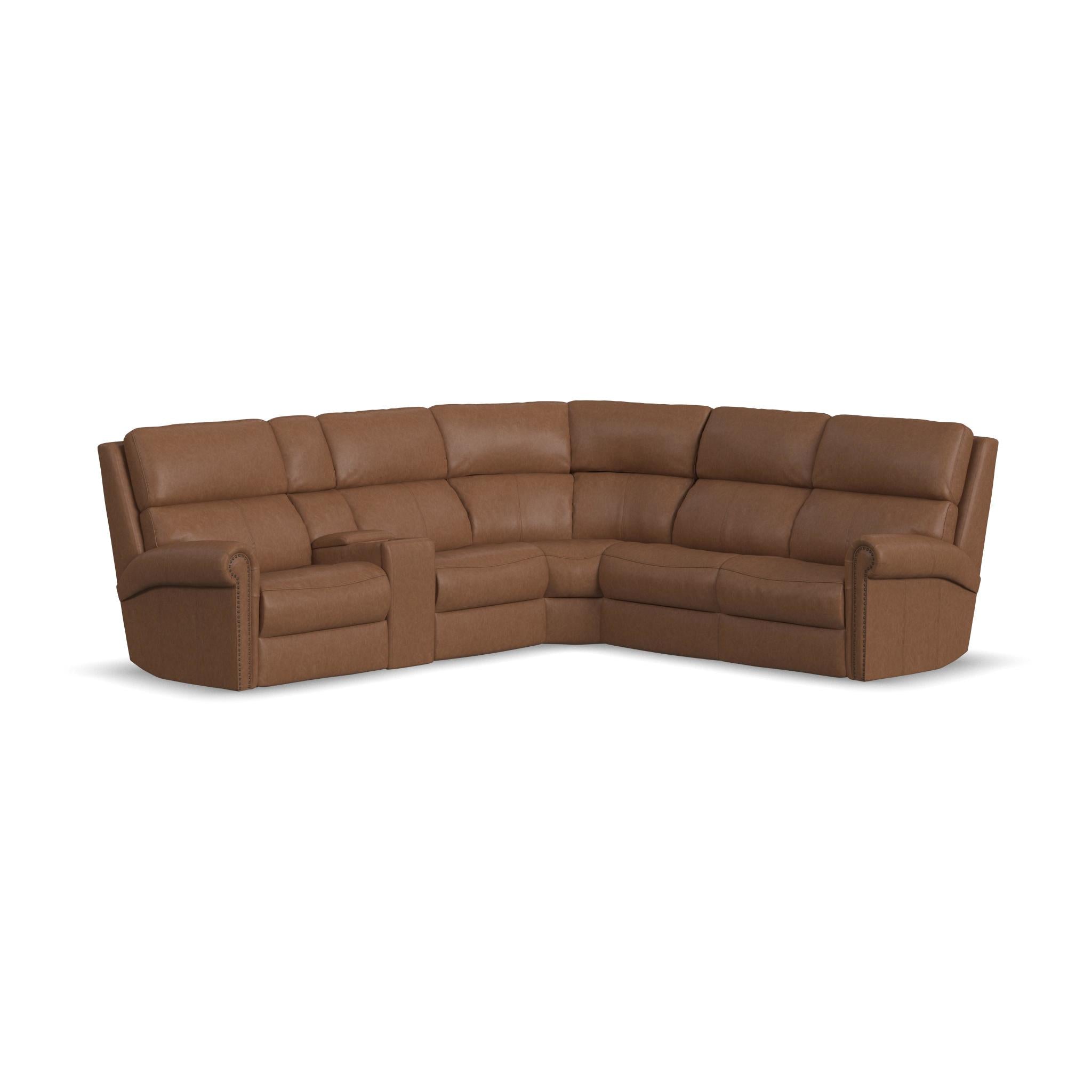 Bernard Leather Power Reclining Sectional w/ Power Headrest & Lumbar