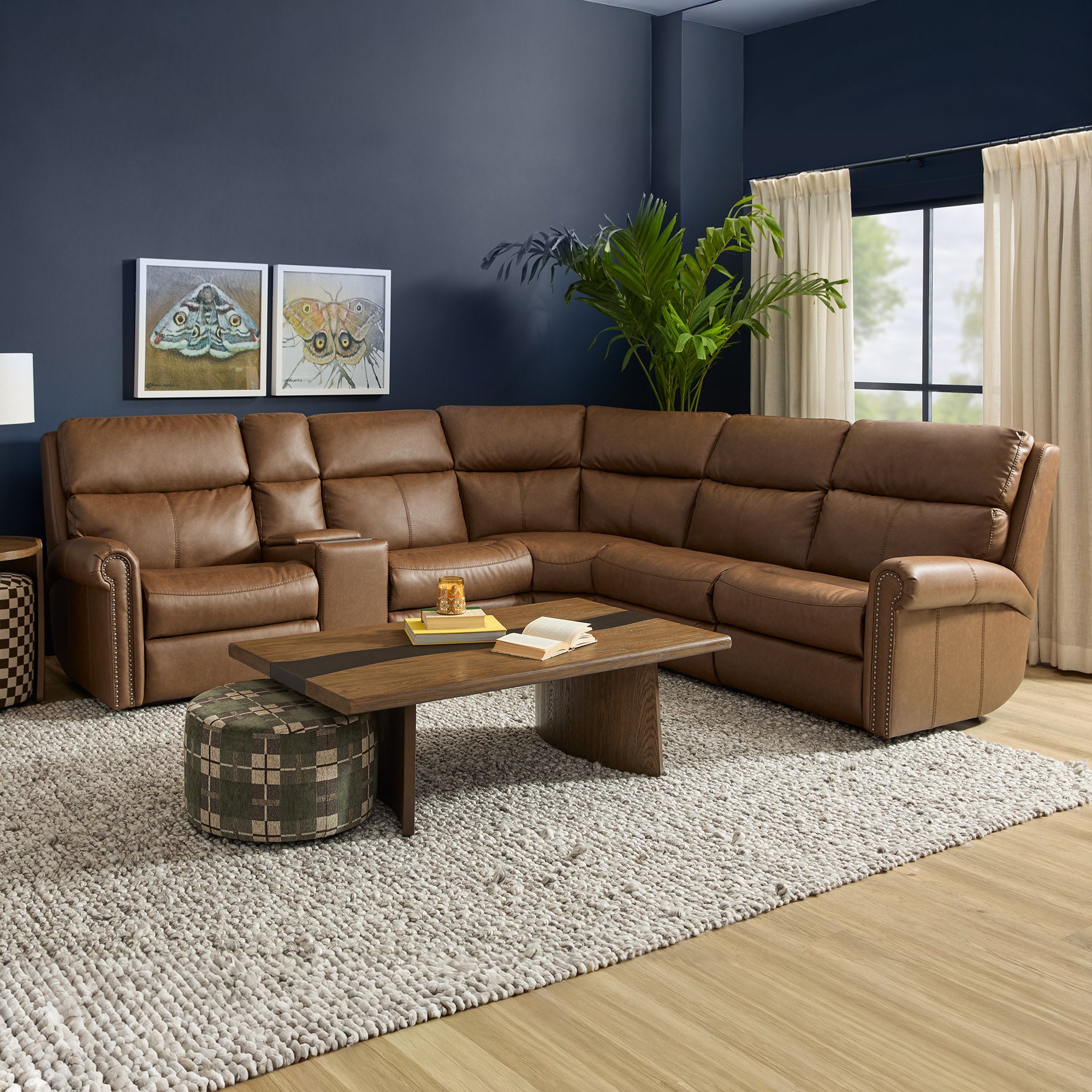 Bernard Leather Power Reclining Sectional w/ Power Headrest & Lumbar