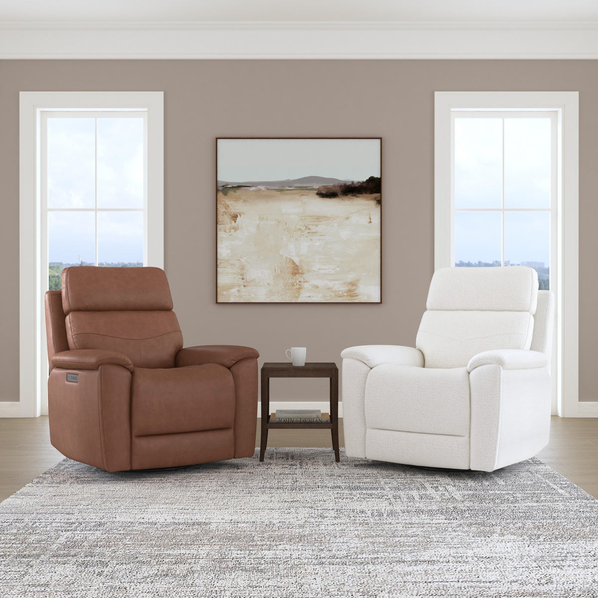 Refined Hickory Leather Perfect Match Power Swivel Gliding Recliner with Power Headrest & Lumbar