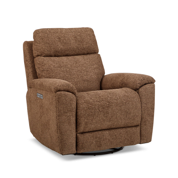 Refined Fabric Power Swivel Gliding Recliner with Power Headrest & Lumbar