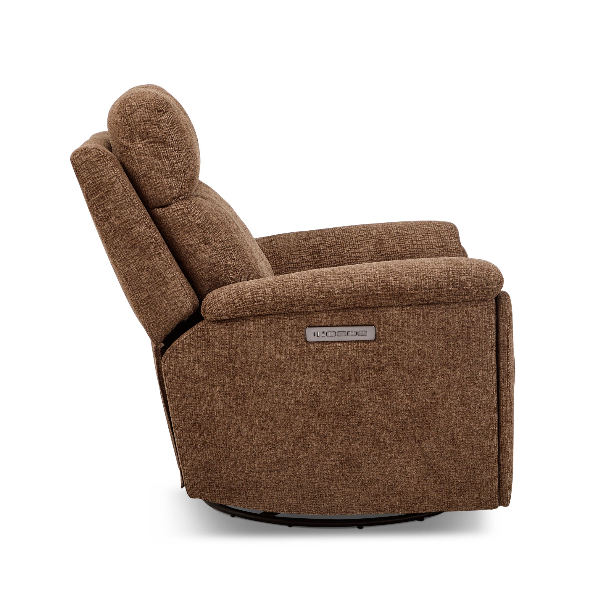 Refined Fabric Power Swivel Gliding Recliner with Power Headrest & Lumbar