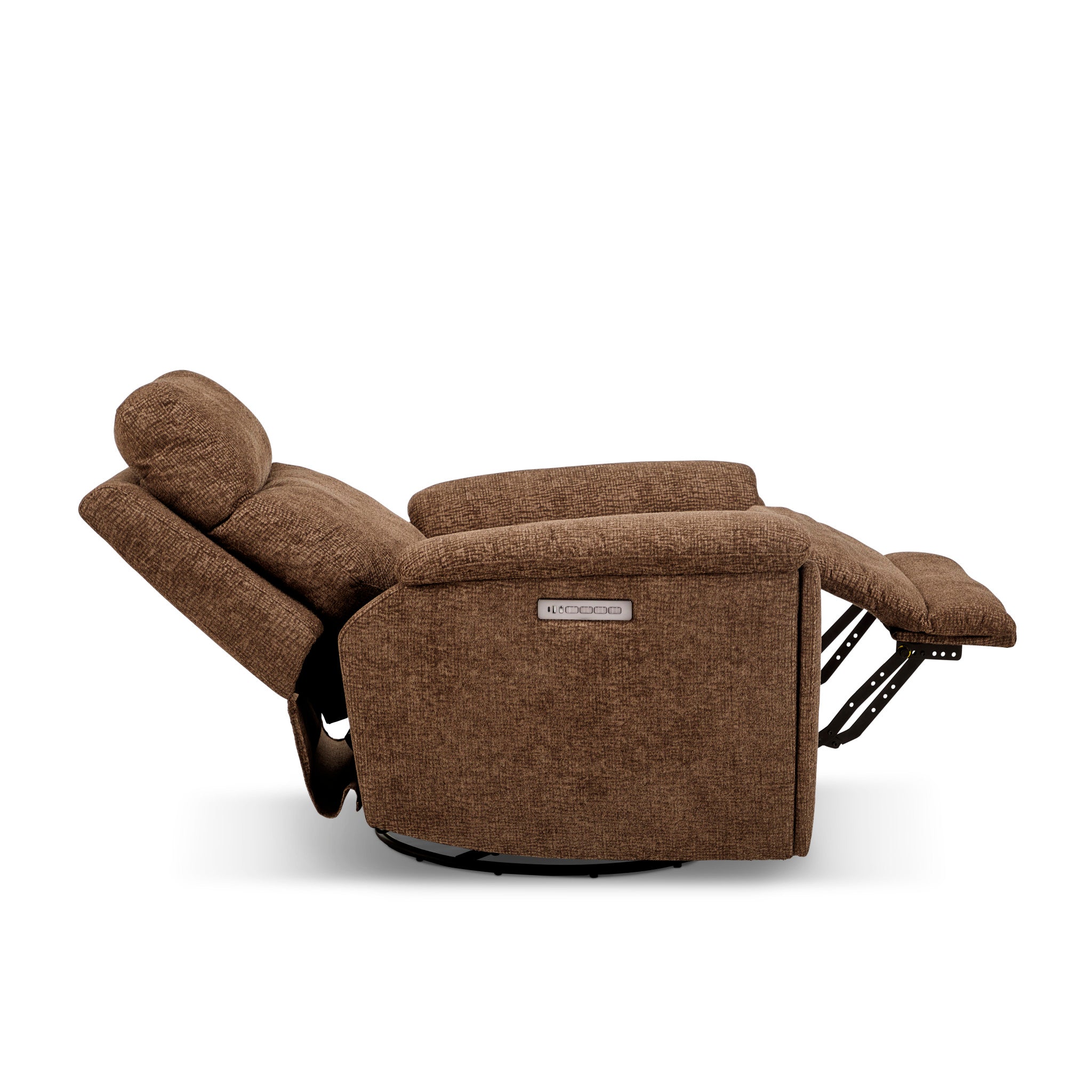 Refined Fabric Power Swivel Gliding Recliner with Power Headrest & Lumbar