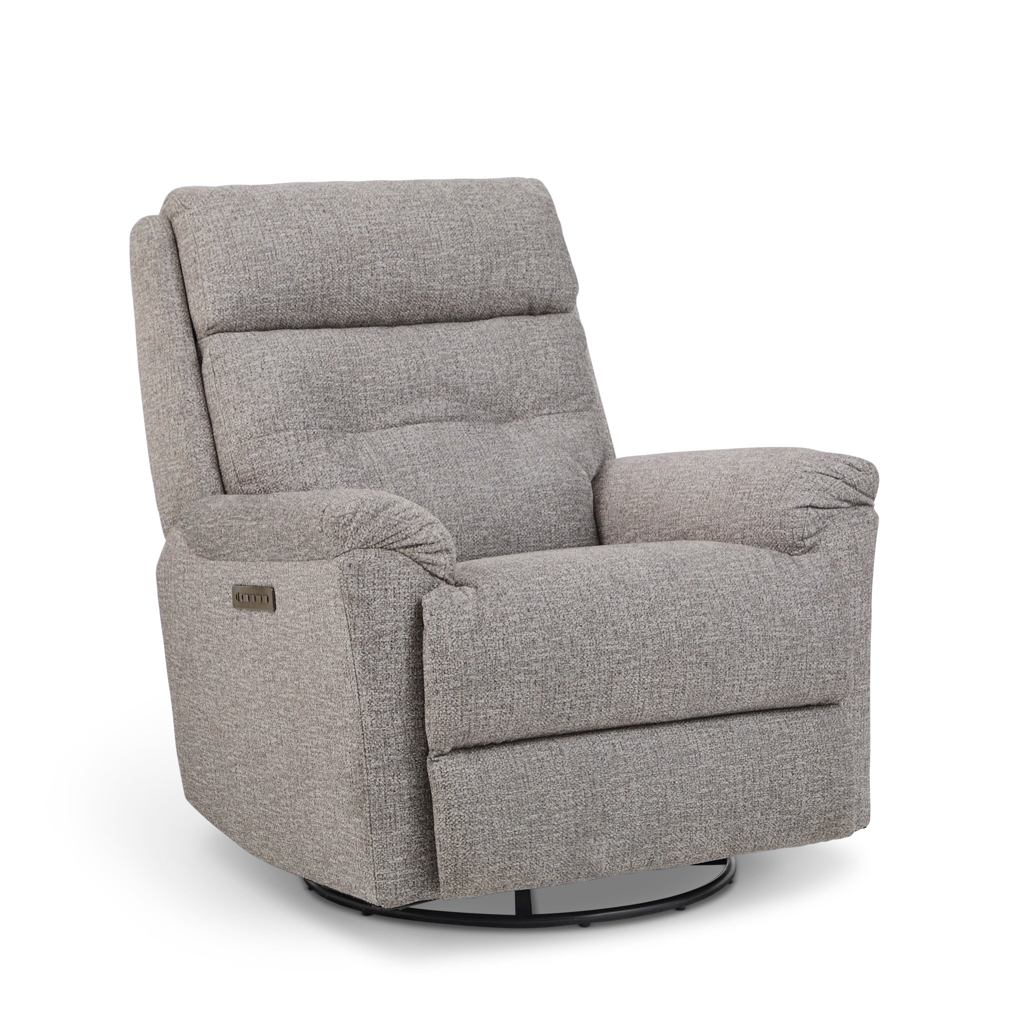 Sophisticated Fabric Power Swivel Gliding Recliner with Power Headrest & Lumbar