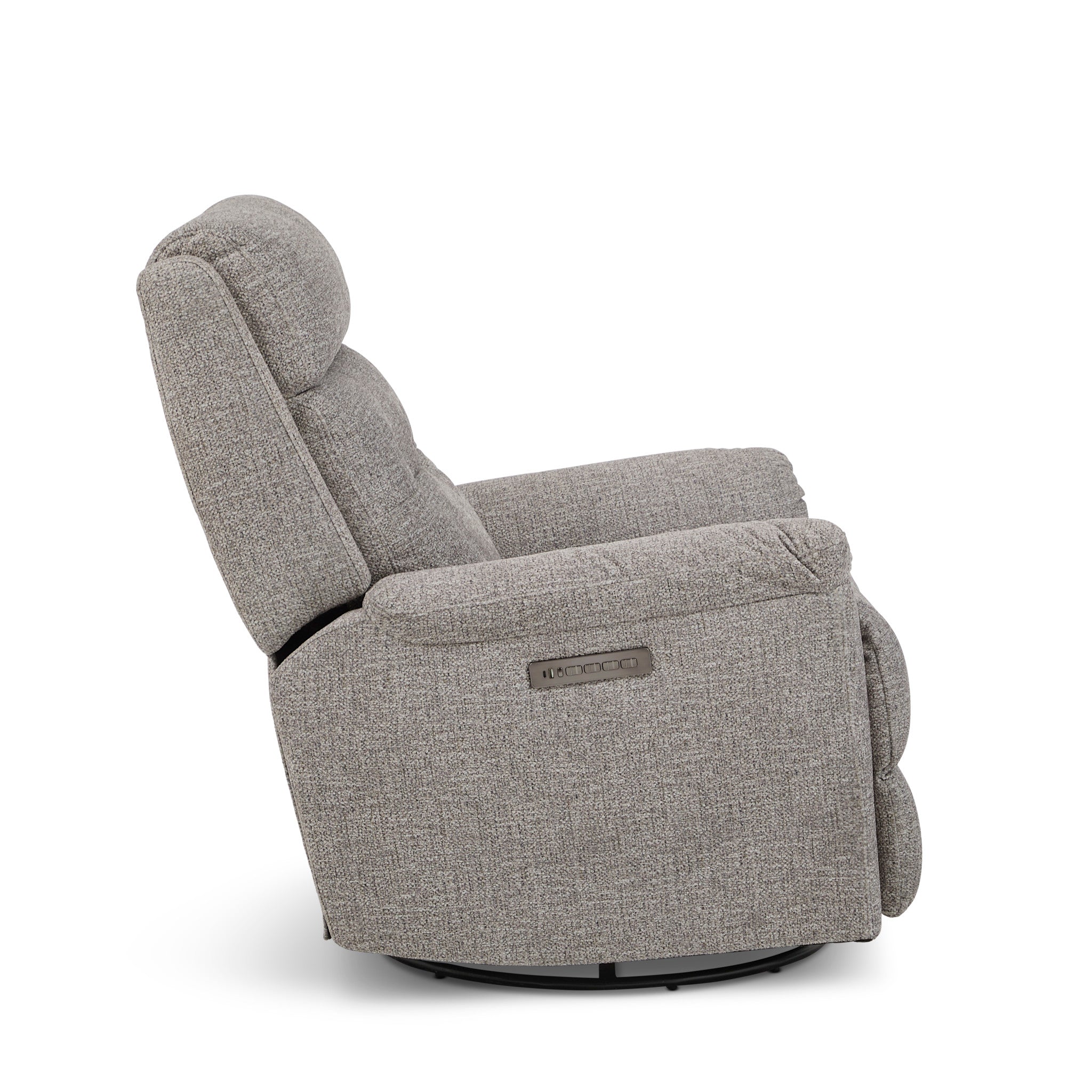 Sophisticated Fabric Power Swivel Gliding Recliner with Power Headrest & Lumbar